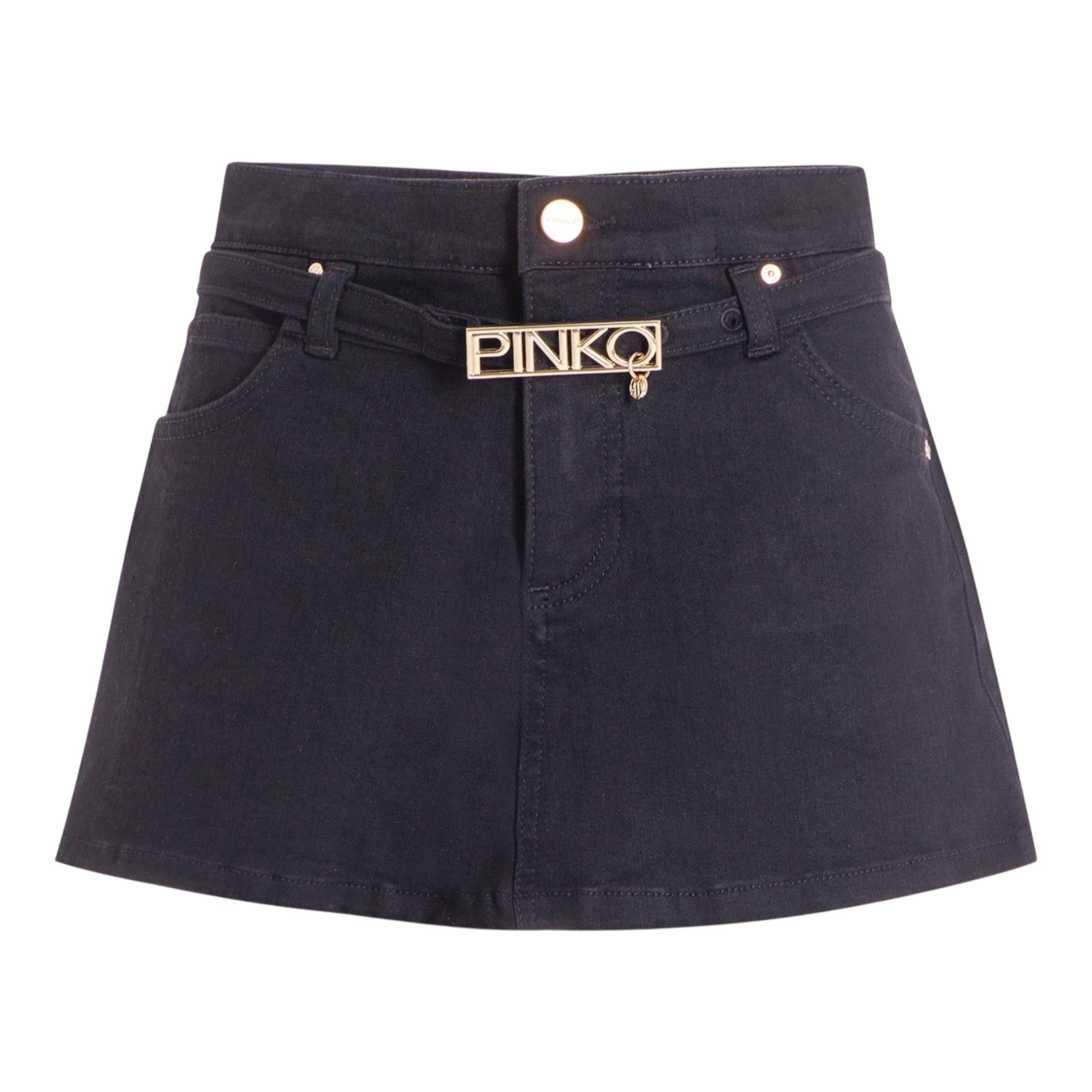 PINKO short tinta unita con cintura logo Nero per Bambina F4PIJGST002X NERO PINKO 