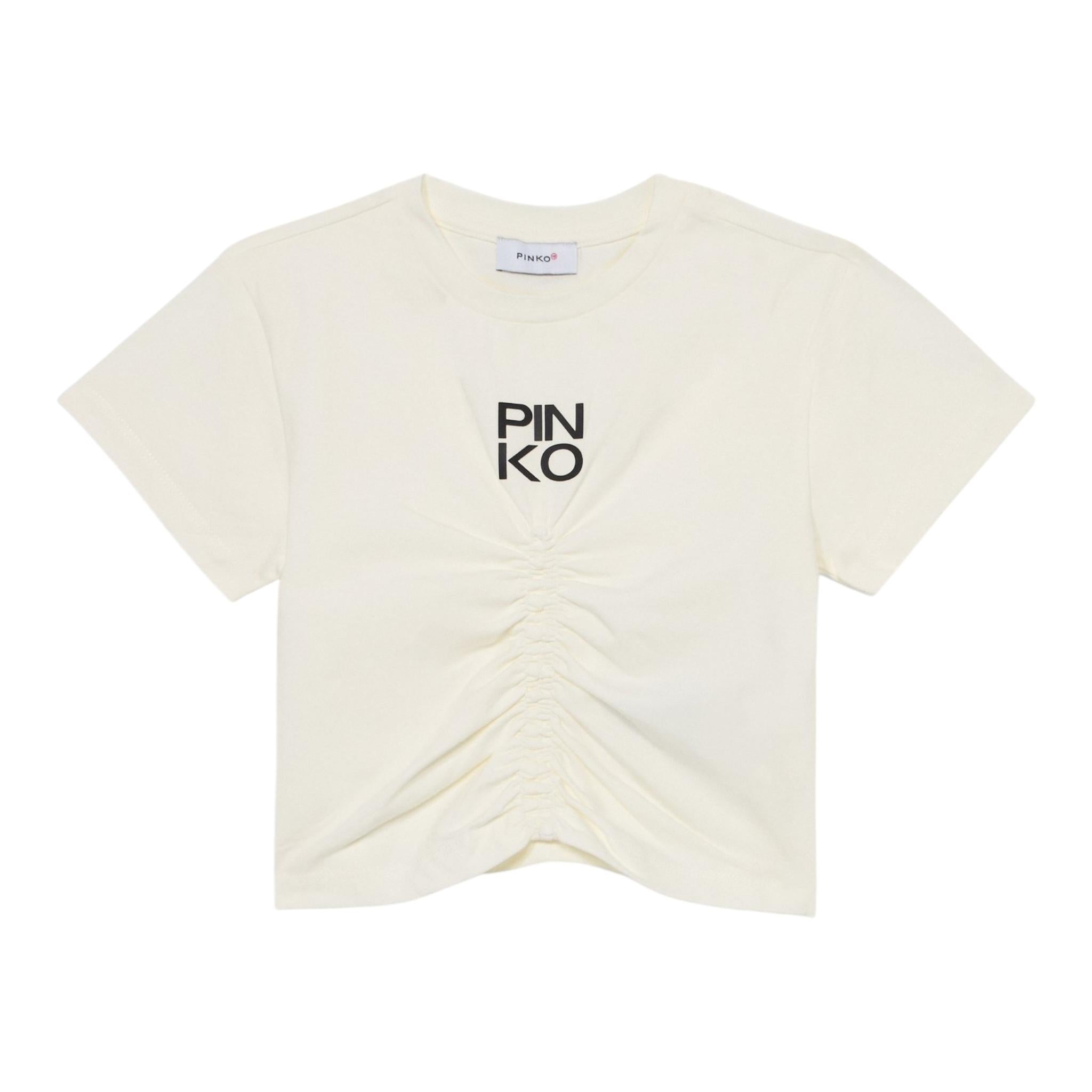 Pinko T-Shirt Girocollo Tinta Unita con Logo per Bambina KFTS007 PANNA PINKO 