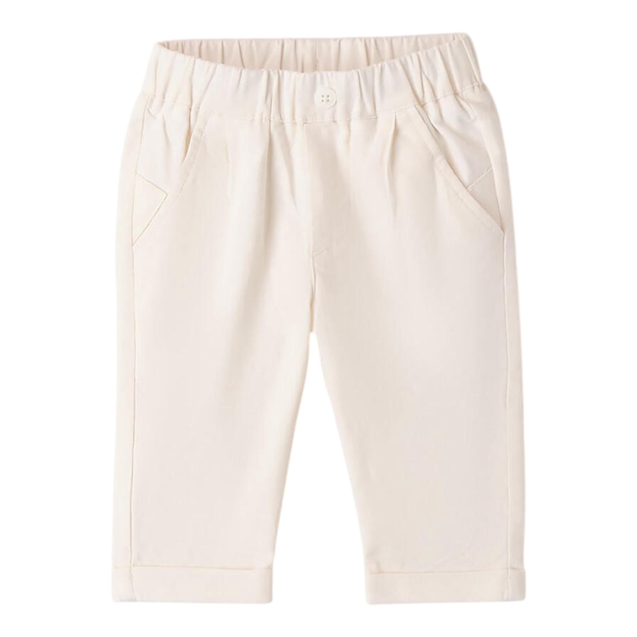 Mini Banda Pantalone Tinta Unita con Elastico In Vita per Neonato 38666 PANNA MINI BANDA 