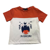 Please T-Shirt Rundhals zweifarbig mit weiß/orangem Aufdruck für Neugeborene