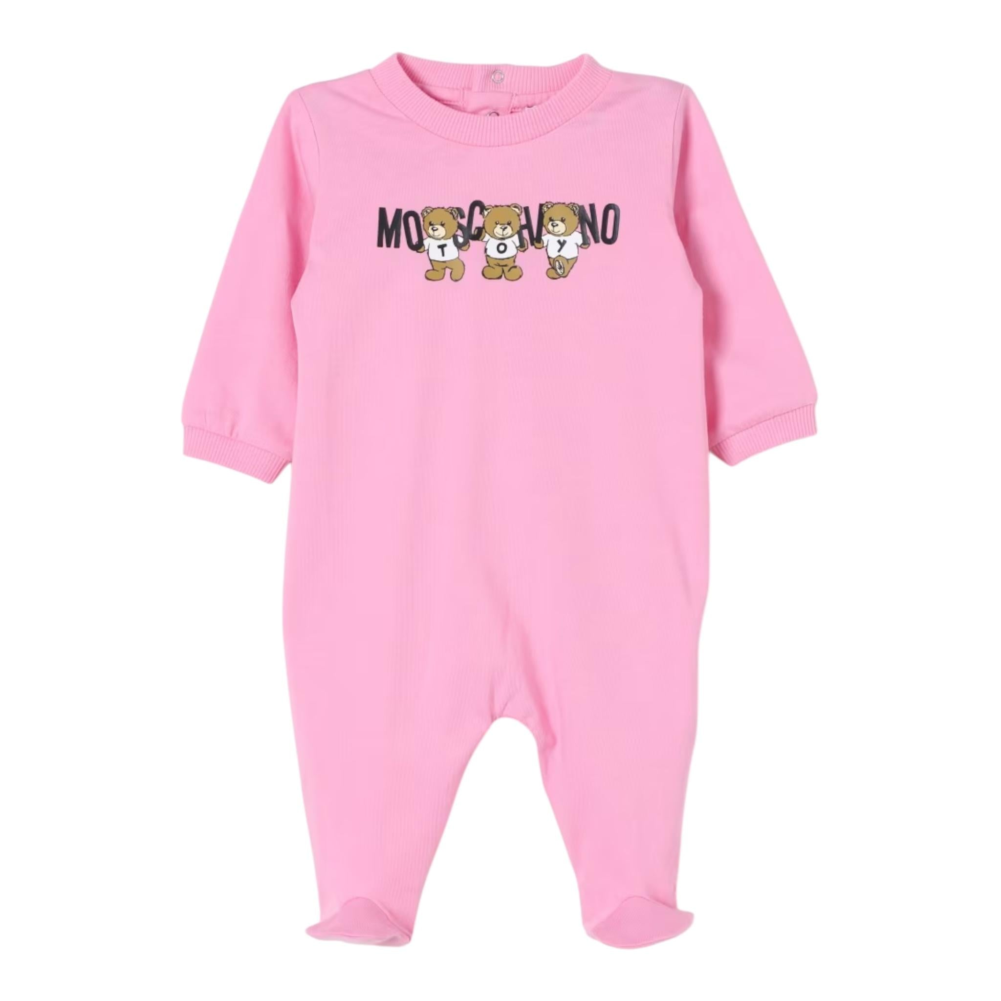 MOSCHINO tutina manica lunga tinta unita con stampa in contrasto Rosa per Neonata MUT040 ROSA MOSCHINO 