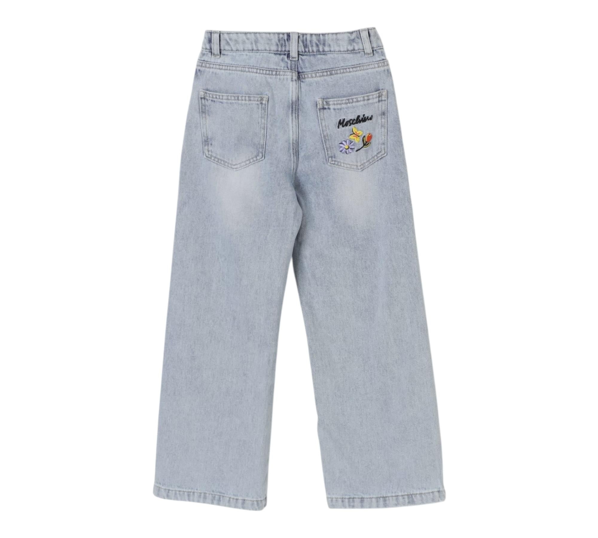 Moschino Jeans Tinta Unita con Ricami per Bambina HDP06B AZZURRO MOSCHINO 