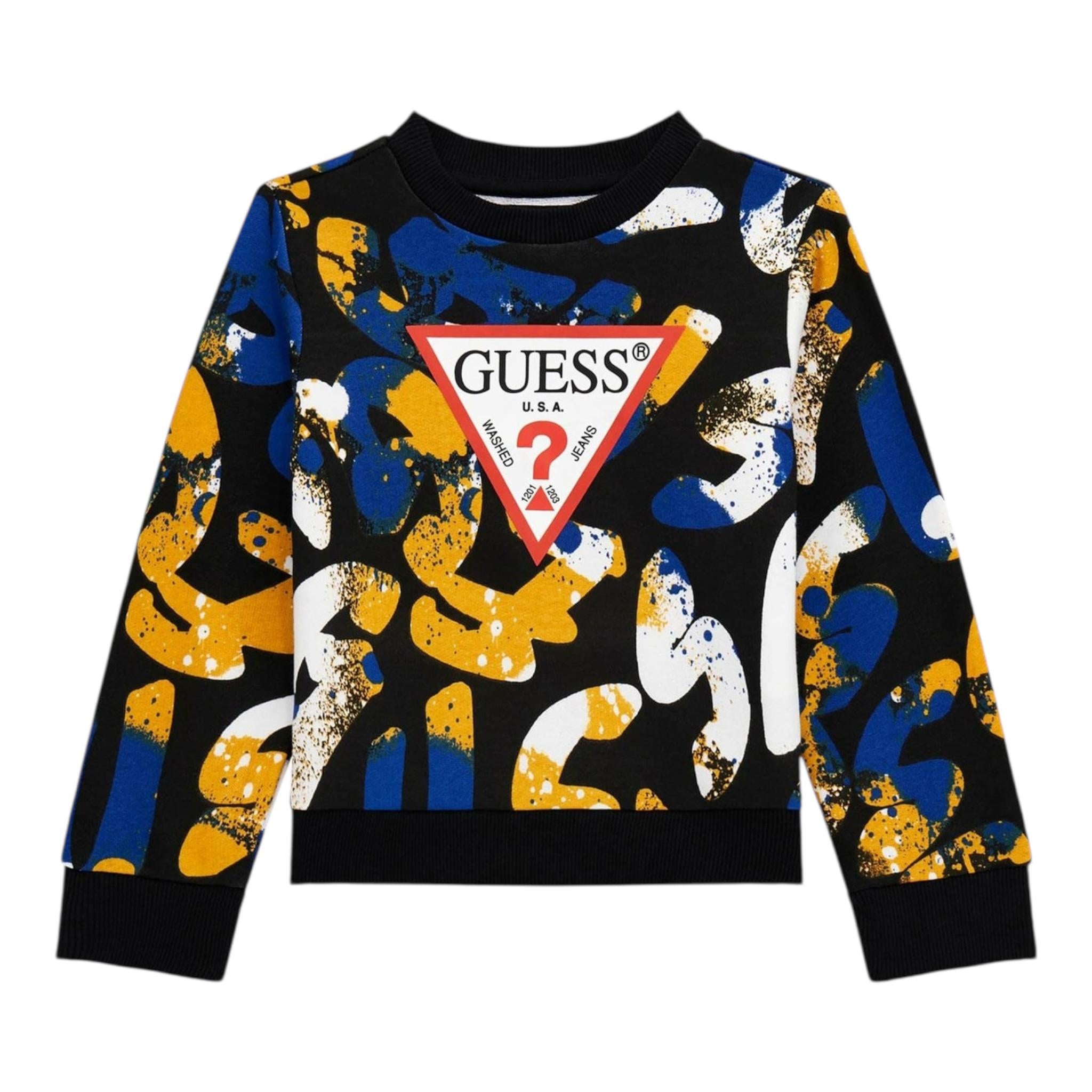 GUESS felpa chiusa girocollo stampa fantasia Nero per Bambino L4YQ02KA6R3 NERO GUESS 