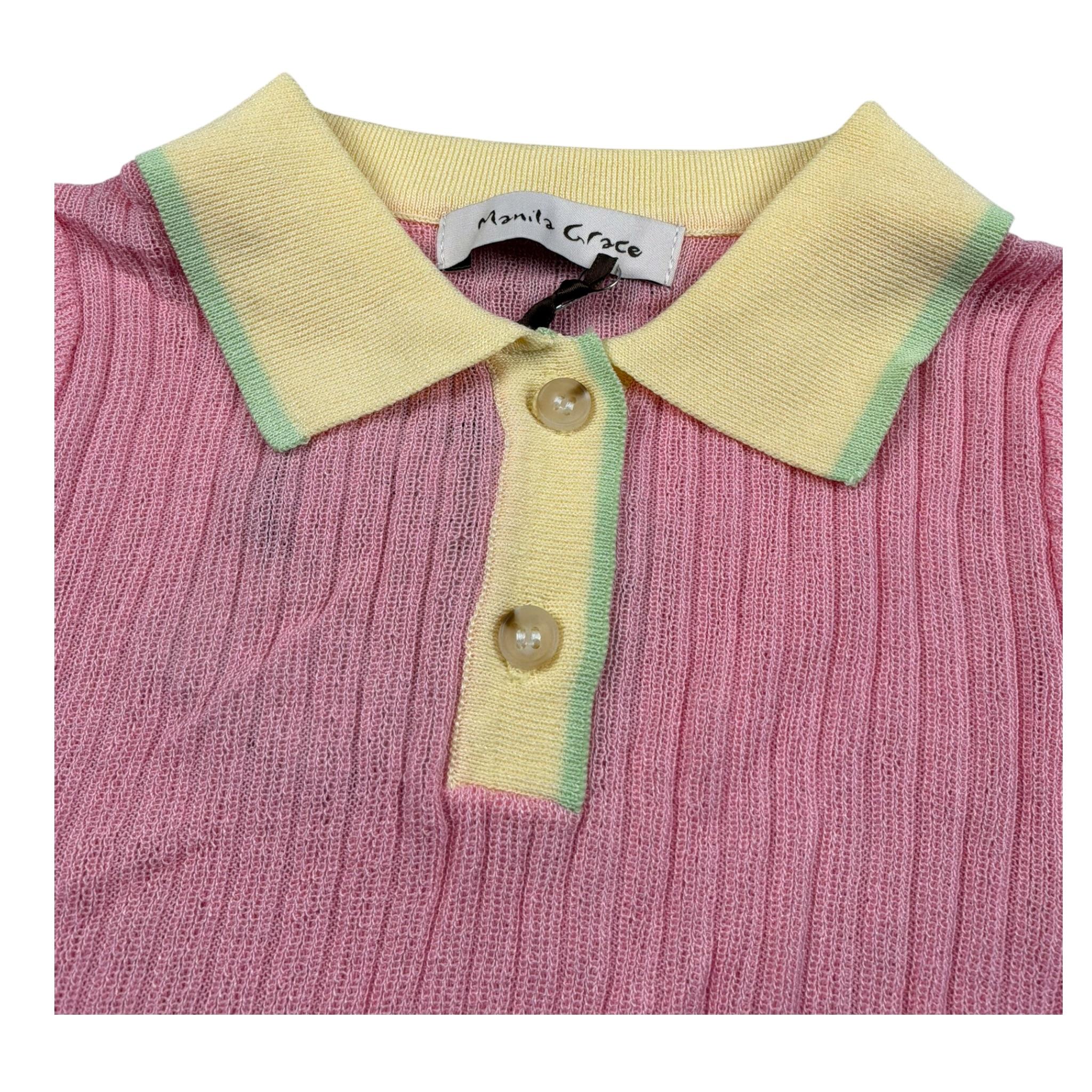 Manila Grace Polo Mezza Manica Tinta Unita con Colletto E Profili Maniche In Contrasto per Bambina 403MMBS25 ROSA MANILA GRACE 