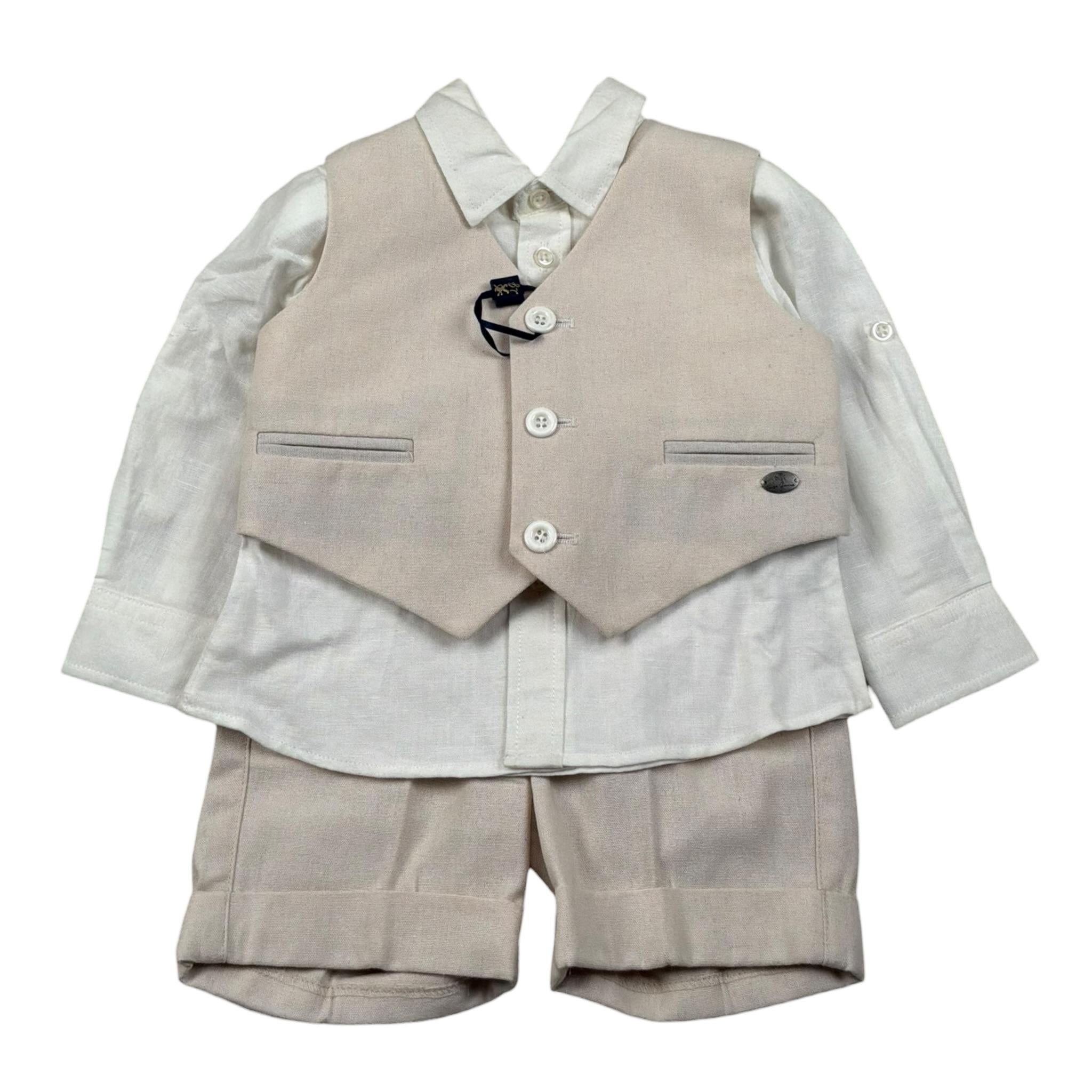 Les Gamins Completo 3 Pezzi Gilet-Camicia-Bermuda per Neonato LGM40291 BEIGE LES GAMINS 