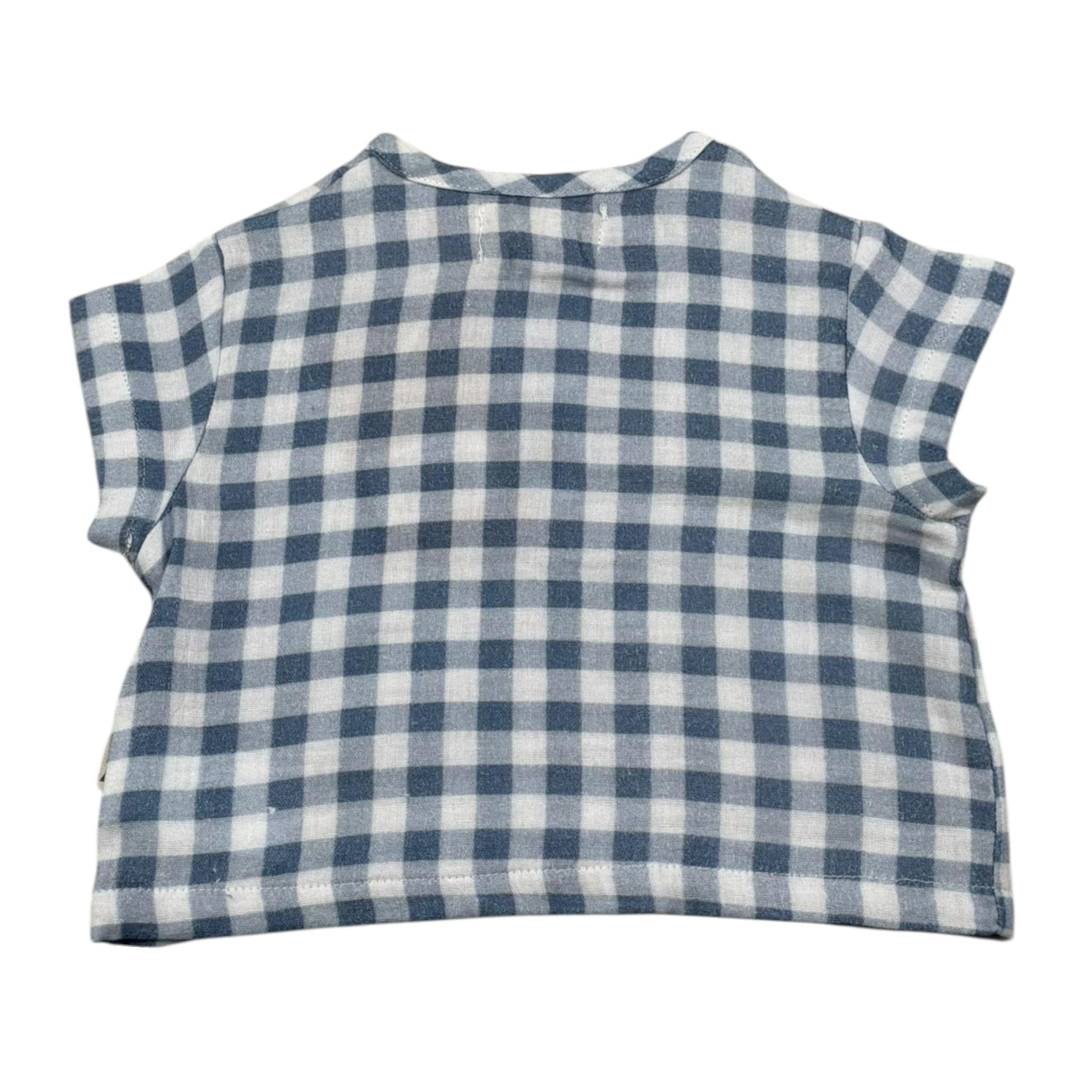 Petit Indi T-Shirt Bicolore con Fantasia A Quadri per Neonato SS25B2833 BIANCO/BLU PETIT INDI 