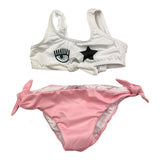 Chiara Ferragni 2-teiliges zweifarbiges Bandeau-Slip-Kostüm weiß/pink für Mädchen