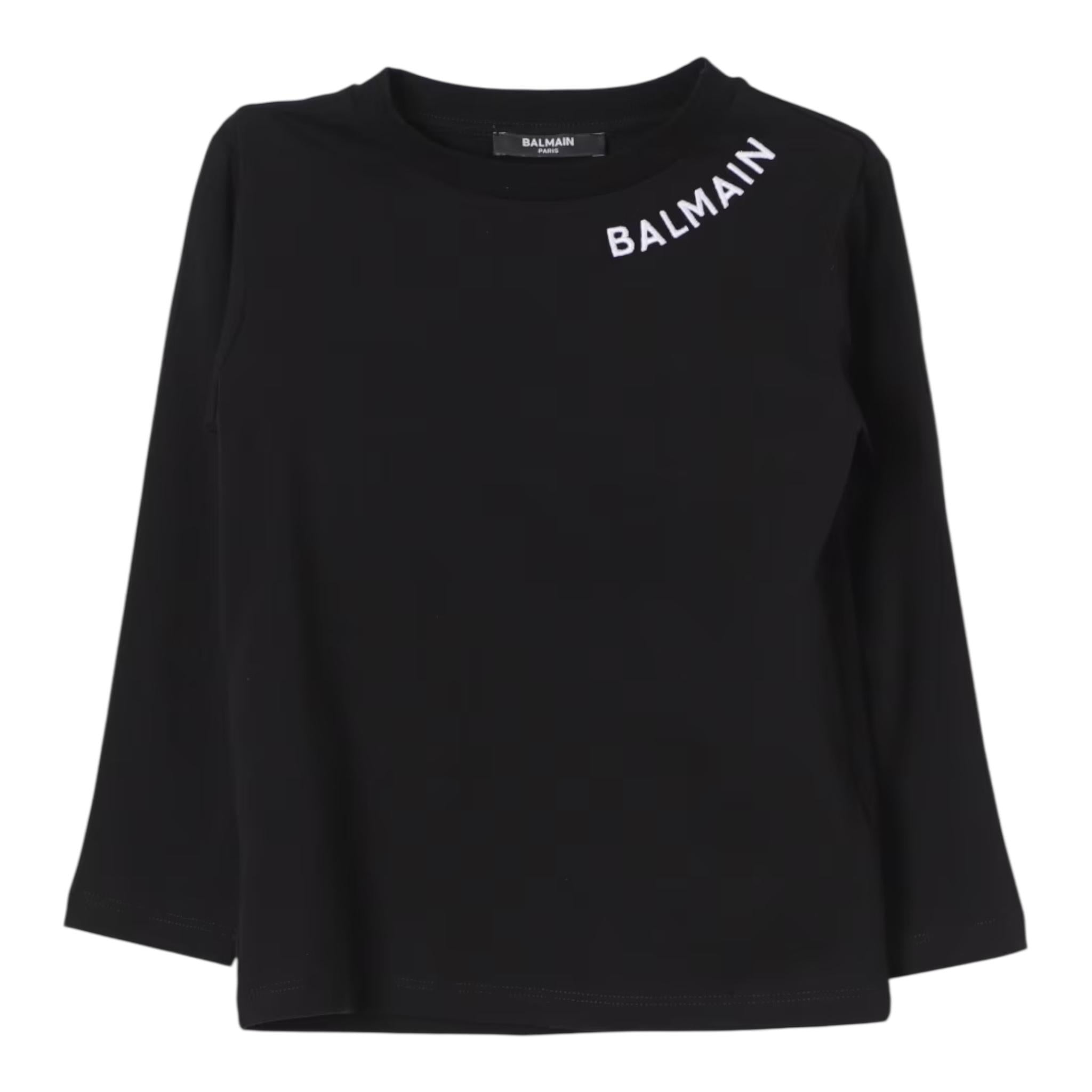 BALMAIN shirt girocollo tinta unita cn logo Nero per Bambino BV8P60 NERO BALMAIN 