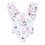 Monnalisa Costume Intero Tinta Unita con Stampa per Bambina 19E074 BIANCO MONNALISA 