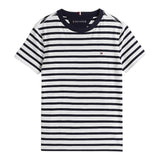 Tommy Hilfiger T-Shirt Girocollo Tinta Unita con Fantasia A Righe per Bambino KB0KB068799 BIANCO TOMMY HILFIGER 