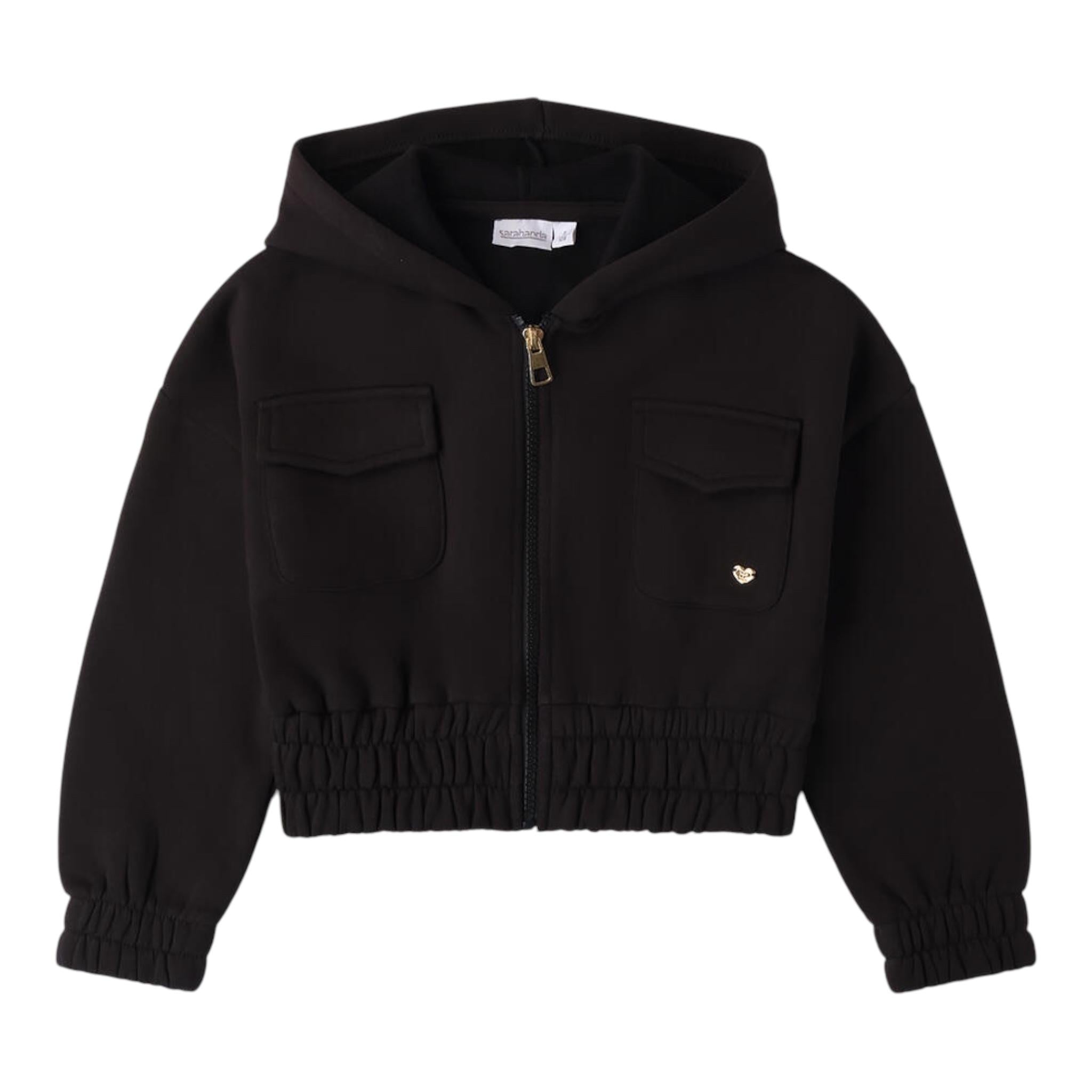 SARABANDA felpa modello crop con zip e cappuccio tinta unita Nero per Bambina 0A752 NERO SARABANDA 