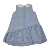 Barcellino Schlichtes Kleid mit Armloch und hellblauer Stickerei für Baby-Mädchen