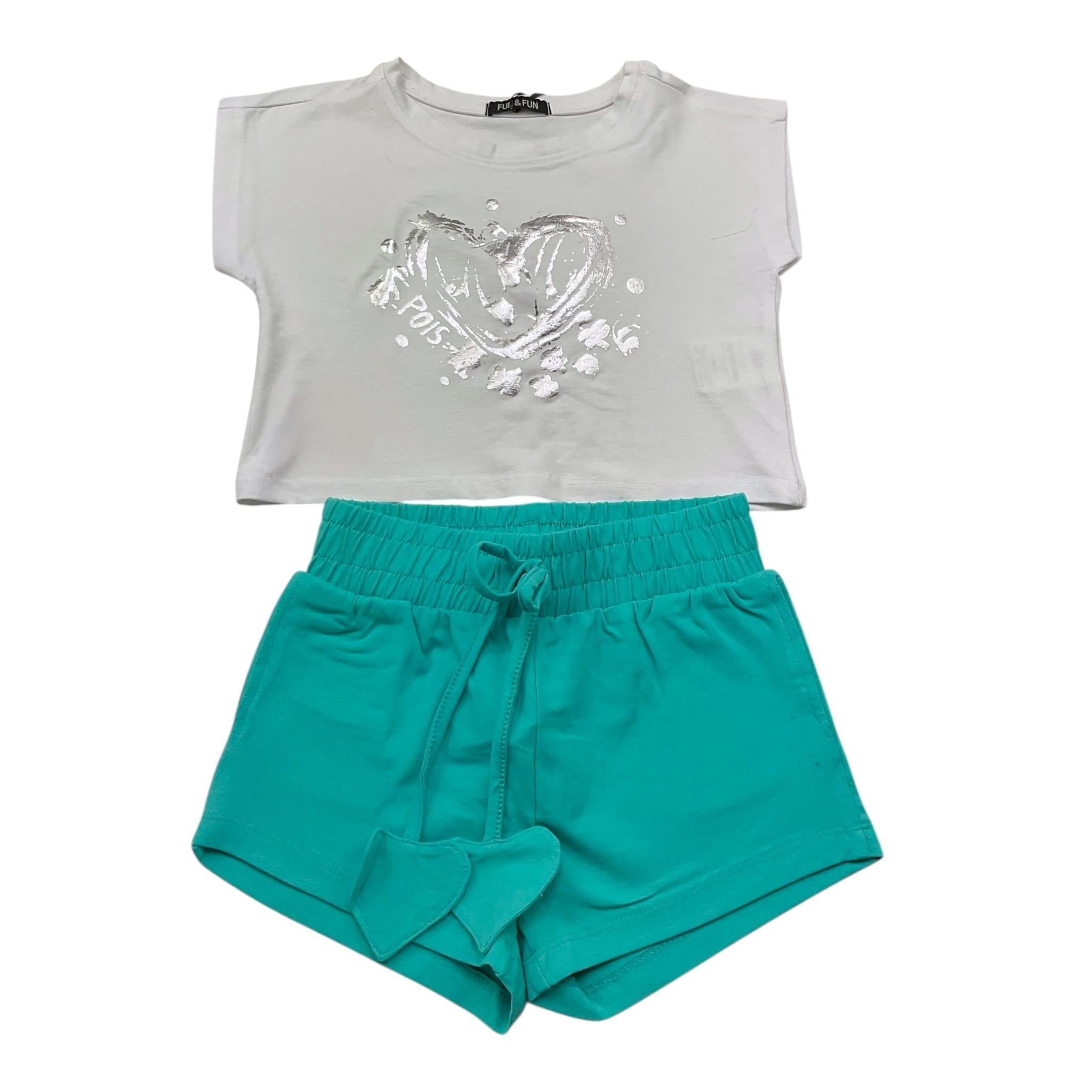 Fun & Fun Completo 2 Pezzi Bicolore T-Shirt-Shorts per Bambina FBCM01382 BIANCO/VERDE FUN & FUN 