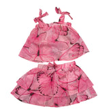 Miss Blumarine – Einfarbiges Oberteil-Rock-Set mit Fuchsia-Muster für Neugeborene