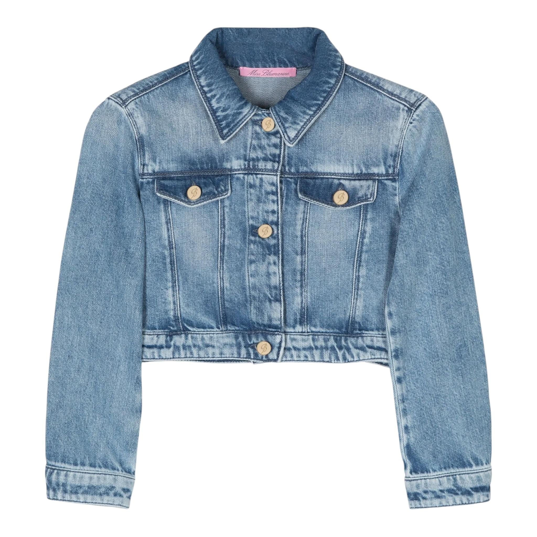 Miss Blumarine Giubbino In Denim Tinta Unita per Bambina IA4040 BLU MISS BLUMARINE 