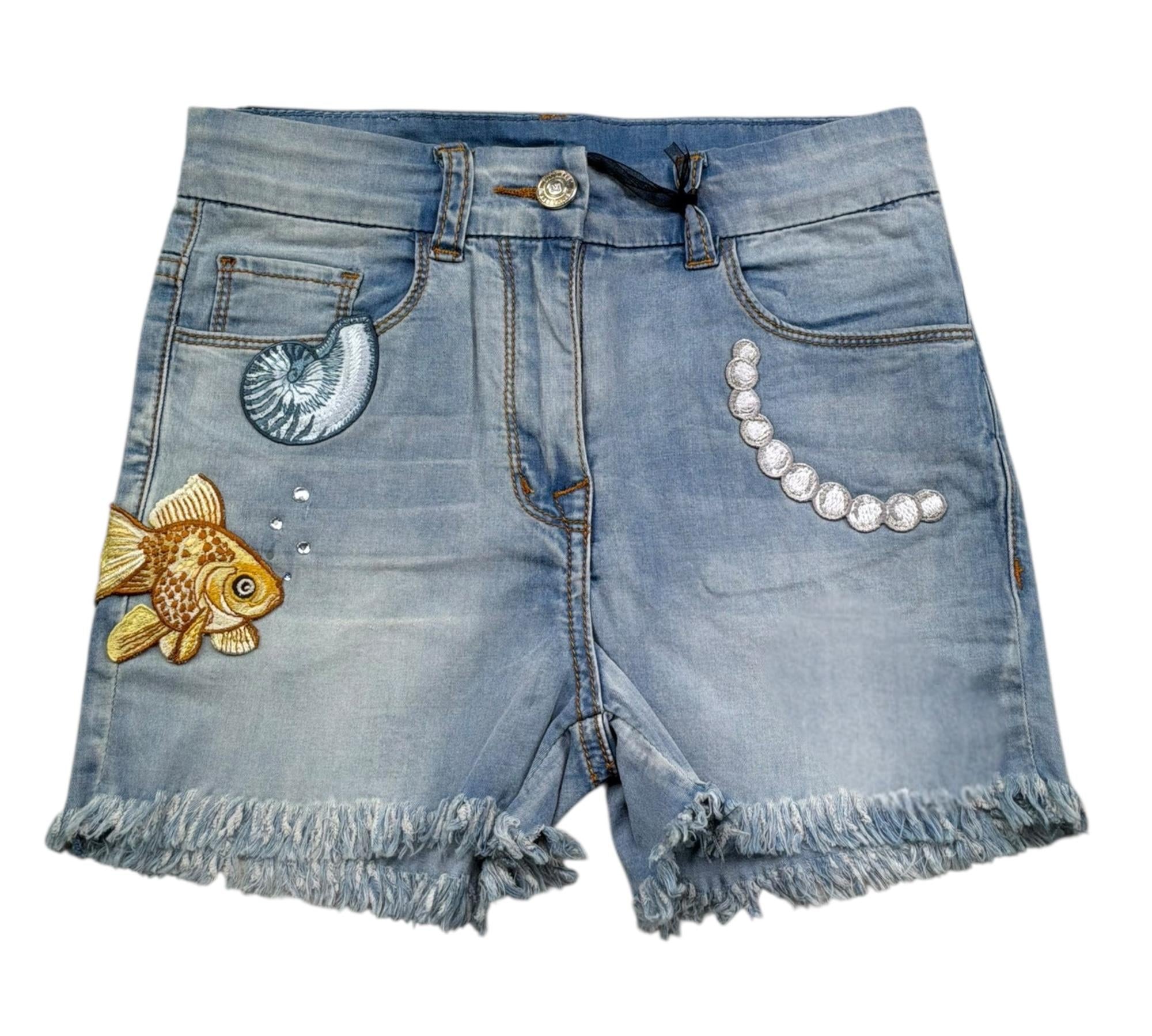 Monnalisa Short In Denim Tinta Unita con Ricami per Bambina 191403R2 AZZURRO MONNALISA 