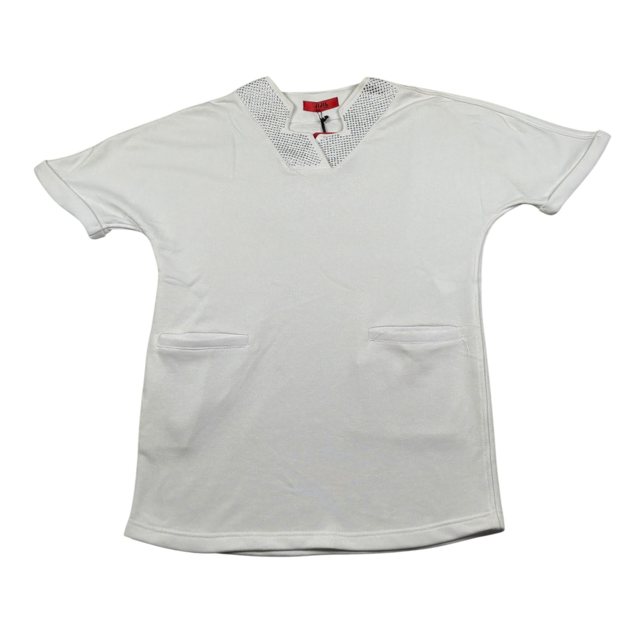 Jijil Abito Felpa tinta unita con Brillantini Bianco per Bambina JJE23AB079 BIANCO JIJIL 