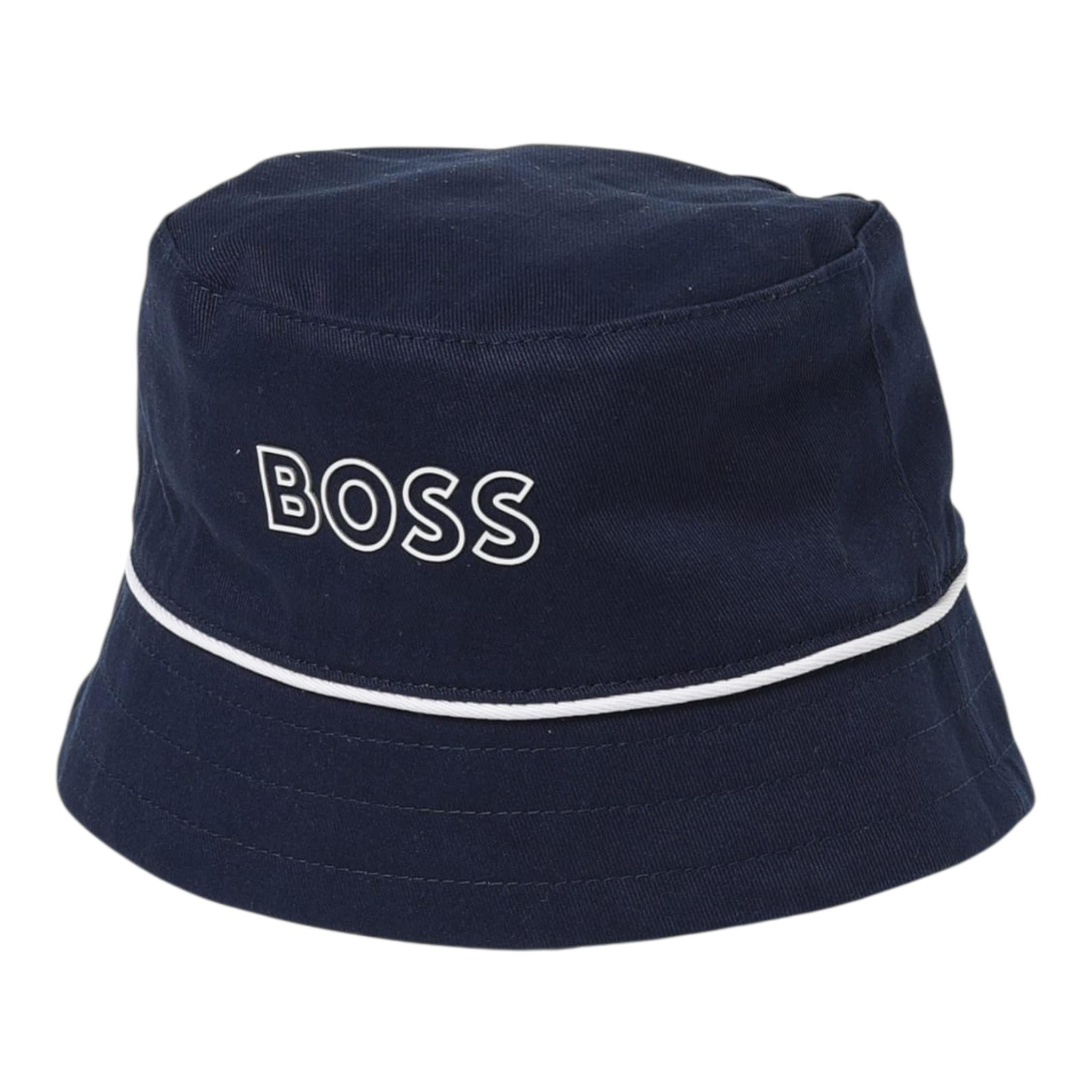 Boss Cappello Pescatore Tinta Unita con Logo per Neonato J52239 BLU BOSS 