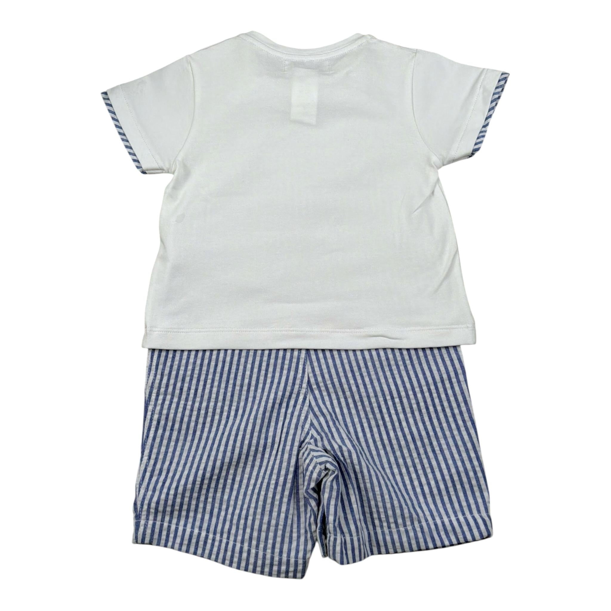 Malvi & Co Completo 2 Pezzi T-Shirt-Salpette Bianco/Azzurro per Neonato S25B221STRM BIANCO/AZZURRO MALVI & CO 