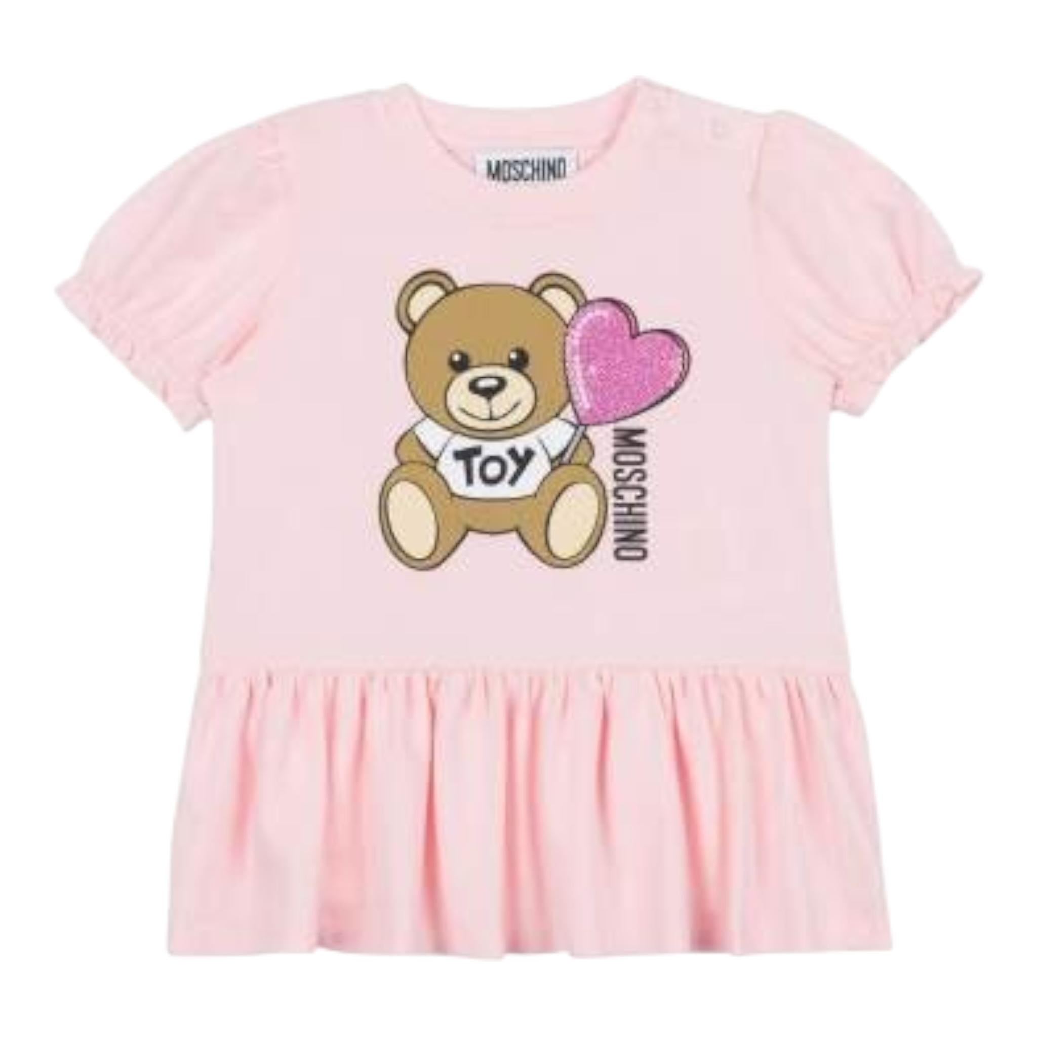 Moschino Abito Tinta Unita con Stampa per Neonata MDV0C7 ROSA MOSCHINO 