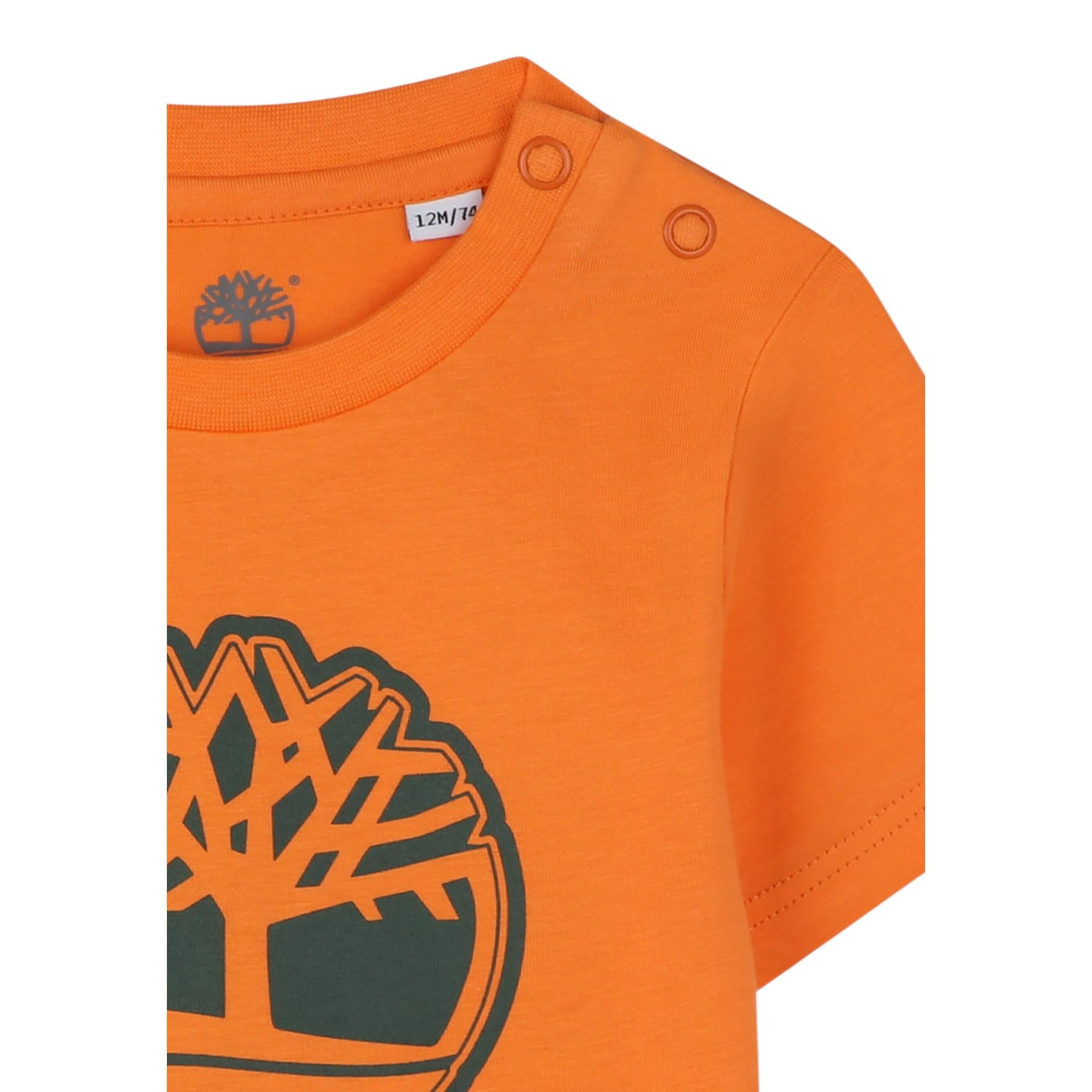 Timberland T-Shirt Girocollo Tinta Unita con Stampa per Neonato T60506NX ARANCIONE TIMBERLAND 