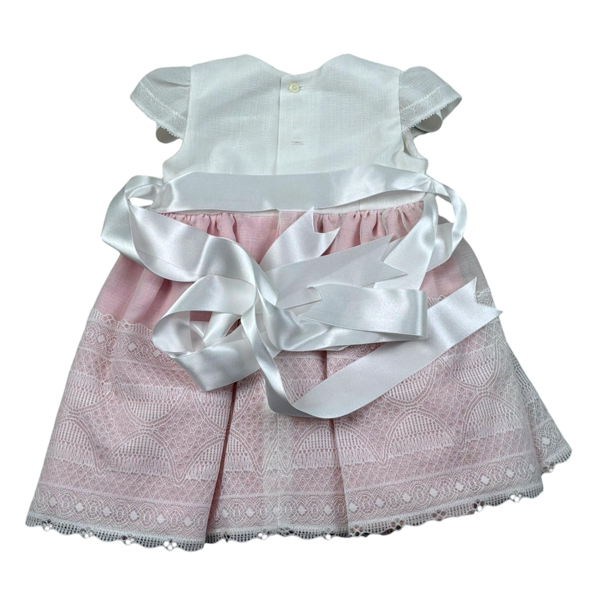 Artesania Infantil Abito Mezza Manica Tinta Unita con Cinturino per Neonata 450 BIANCO/ROSA ARTESANIA INFANTIL 