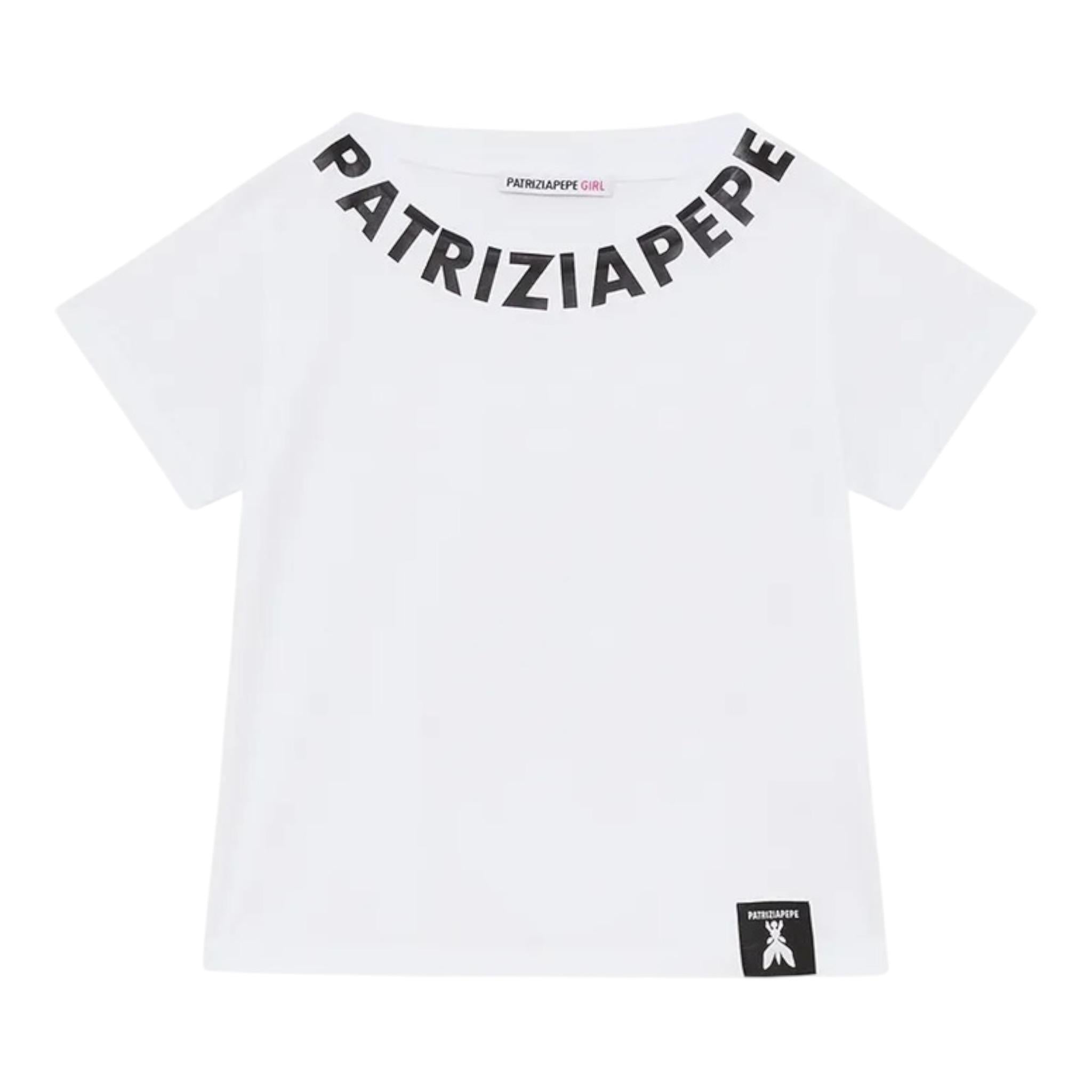 Patrizia Pepe T-Shirt Girocollo Tinta Unita con Logo per Bambina 7M0904 BIANCO PATRIZIA PEPE 