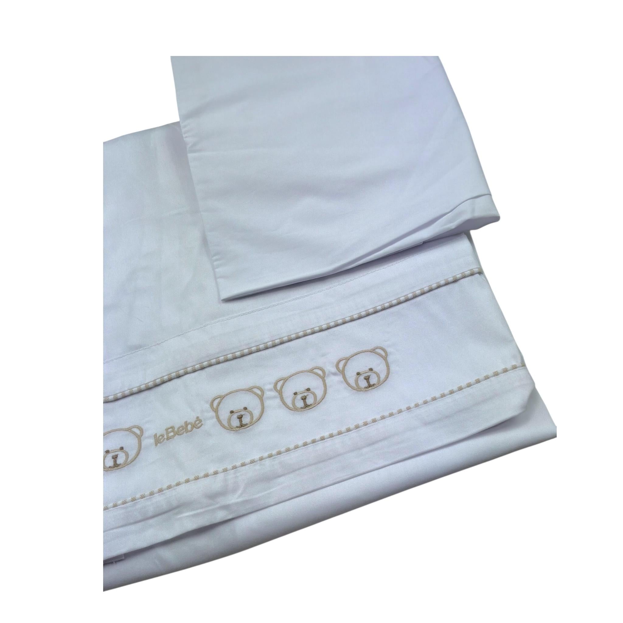 Le Bebe' Lenzuola Set 3 Pezzi Tinta Unita con Stampa per Neonato LBB5284 BIANCO LE BEBE' 