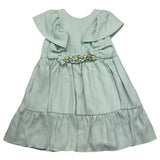 Barcellino Einfarbiges Halbarmkleid mit aquagrünen Rüschen für Baby Mädchen
