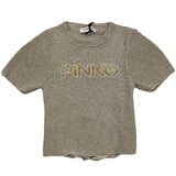 Pinko – Einfarbiges T-Shirt mit Rundhalsausschnitt und goldenem Glitzer für Mädchen