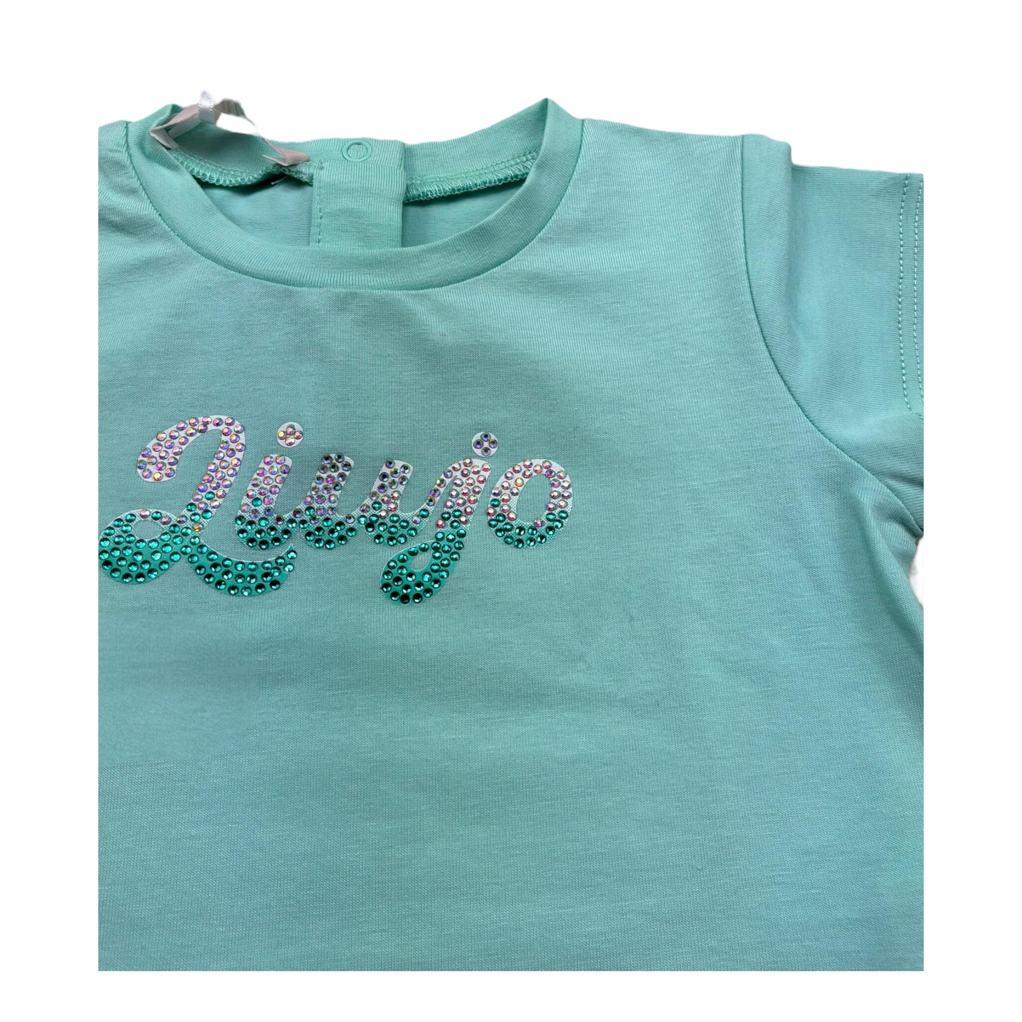 Liu Jo T-Shirt Girocollo Tinta Unita con Brillantini per Neonata HA5037 VERDE ACQUA LIU JO 