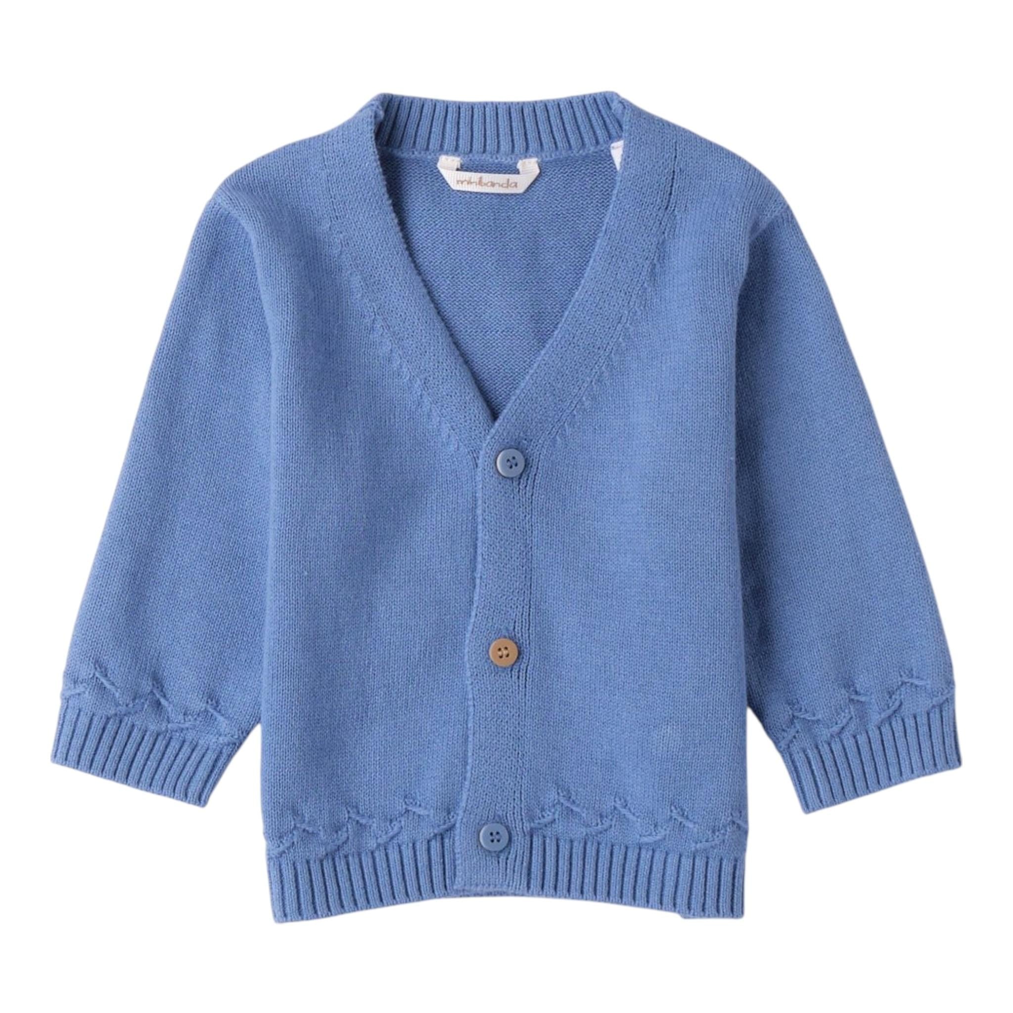 Mini Banda Cardigan tinta unita con Bottoni In Contrasto Azzurro per Neonato 3B643X AZZURRO MINI BANDA 