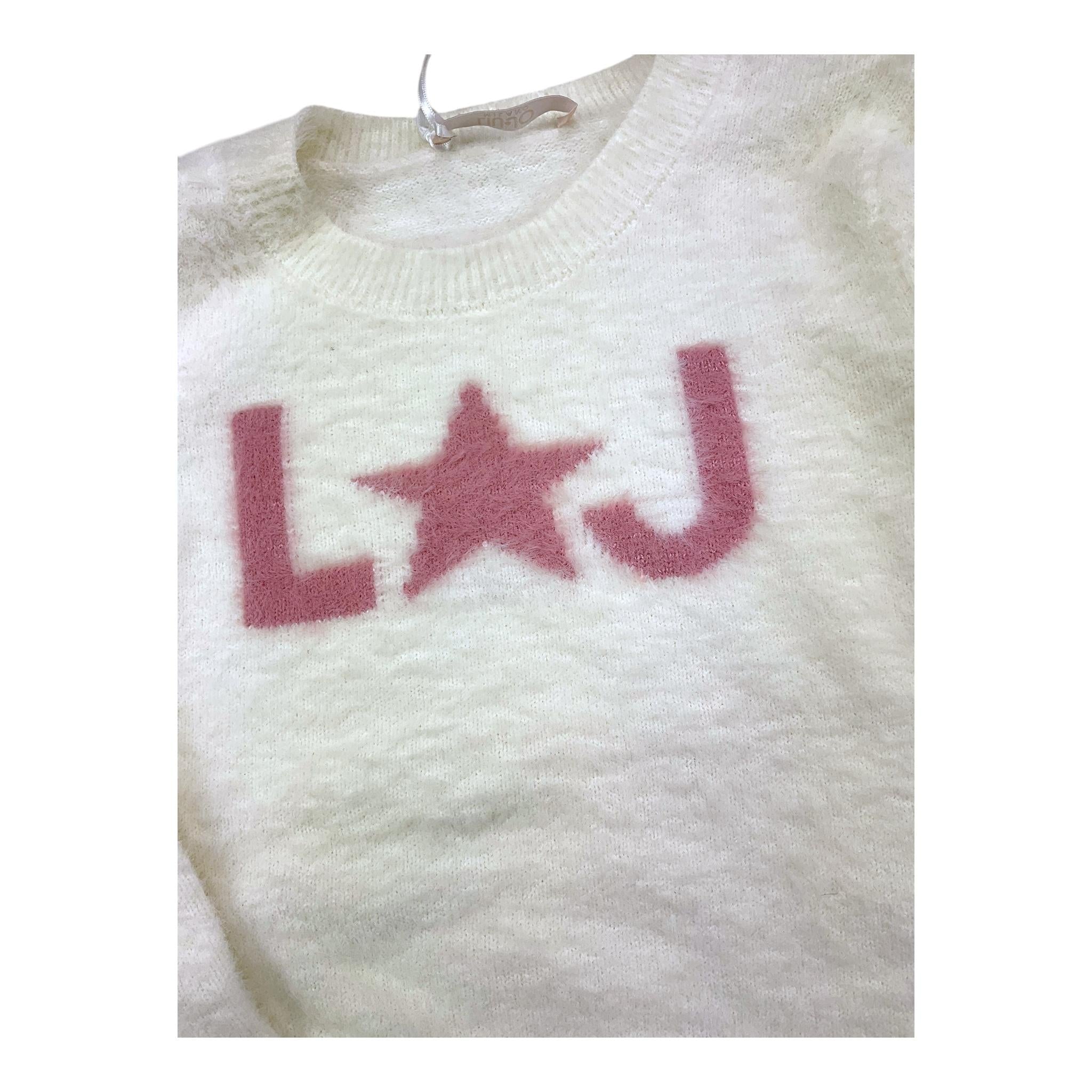 LIU JO maglia girocollo tinta unita con stampa logo Panna per Bambina KF41266 PANNA LIU JO 