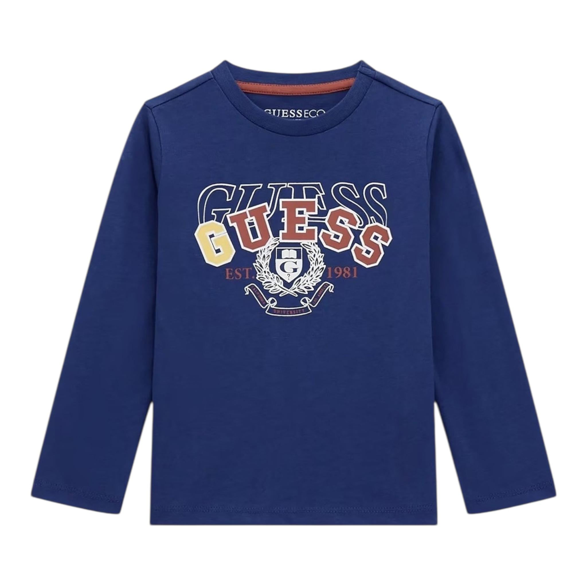 Guess Shirt Girocollo Tinta Unita con Stampa per Neonato N5RI01K8HM4 BLU GUESS 