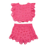 Abel & Lula Completo 2 Pezzi Traforato Top-Short per Bambina 5218 SALMONE ABEL & LULA 