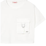 Liu Jo T-Shirt Girocollo Tinta Unita con Taschino Modello Crop per Bambina GA5016XX BIANCO LIU JO 