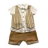 Barcellino Komplett 2-teiliges Shirt-Bermuda Weiß/Beige für Neugeborene