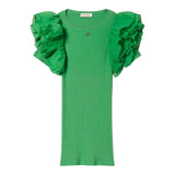 Twinset Einfarbiges Halbarmkleid mit grünem Tüll für Mädchen