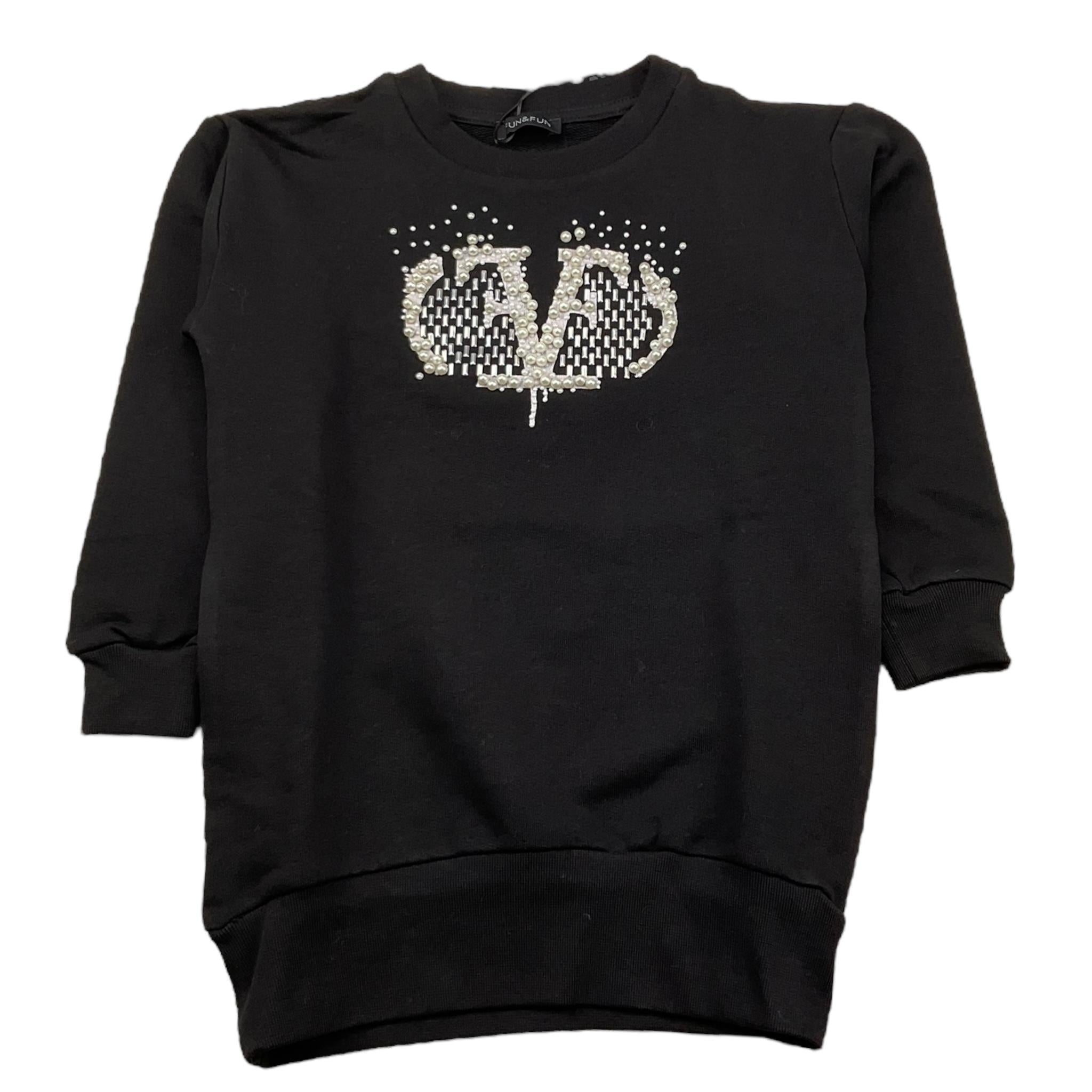 FUN & FUN abito felpa girocollo tinta unita con applicazioni Nero per Bambina FBDR00218 NERO FUN & FUN 