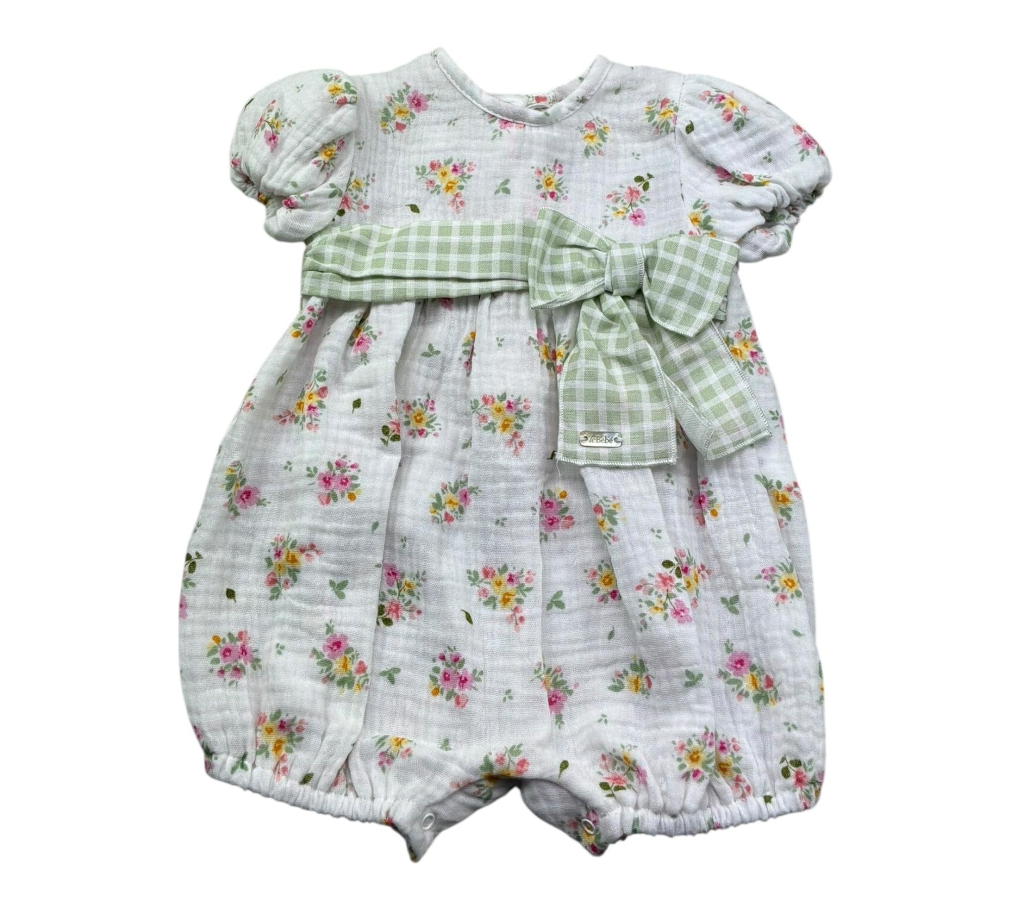 Le Bebe Pagliaccetto Mezza Manica Tinta Unita Fantasia Floreale per Neonata LBG6237 BIANCO LE BEBE 