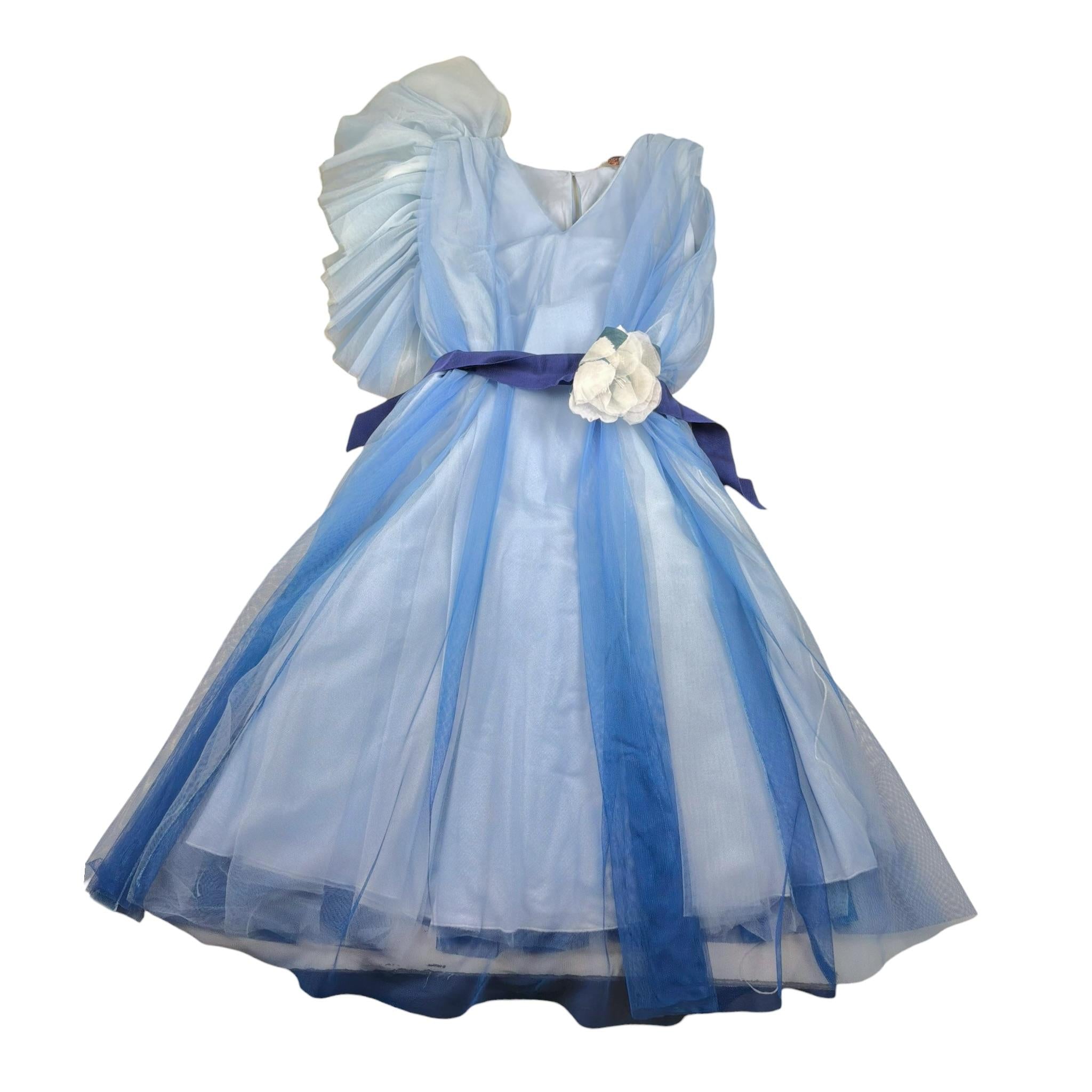 Monnalisa Abito Cerimonia Tinta Unita con Tulle per Bambina 71A914X AZZURRO MONNALISA 