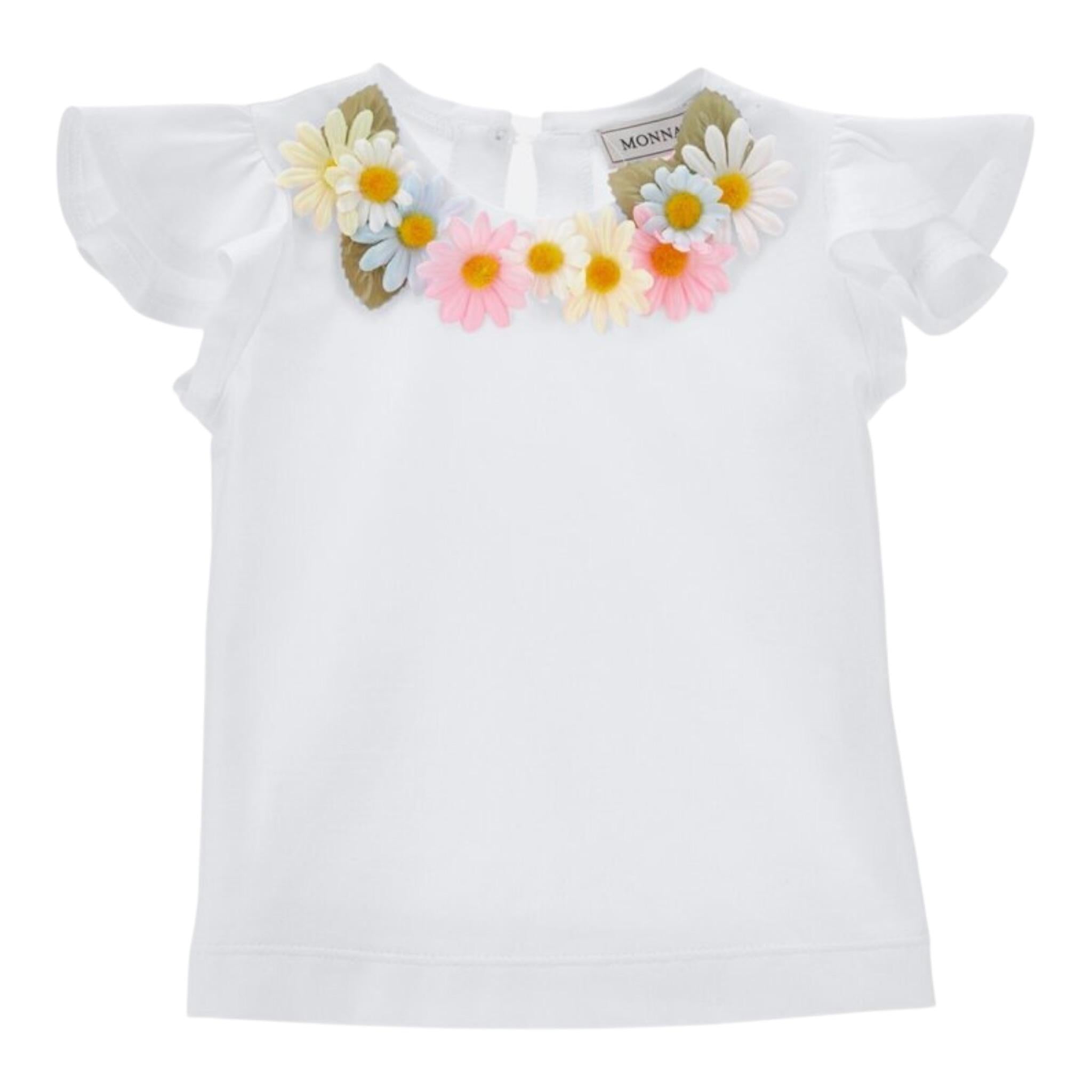 Monnalisa T-Shirt Girocollo Tinta Unita con Applicazioni per Neonata 31E613XN BIANCO MONNALISA 
