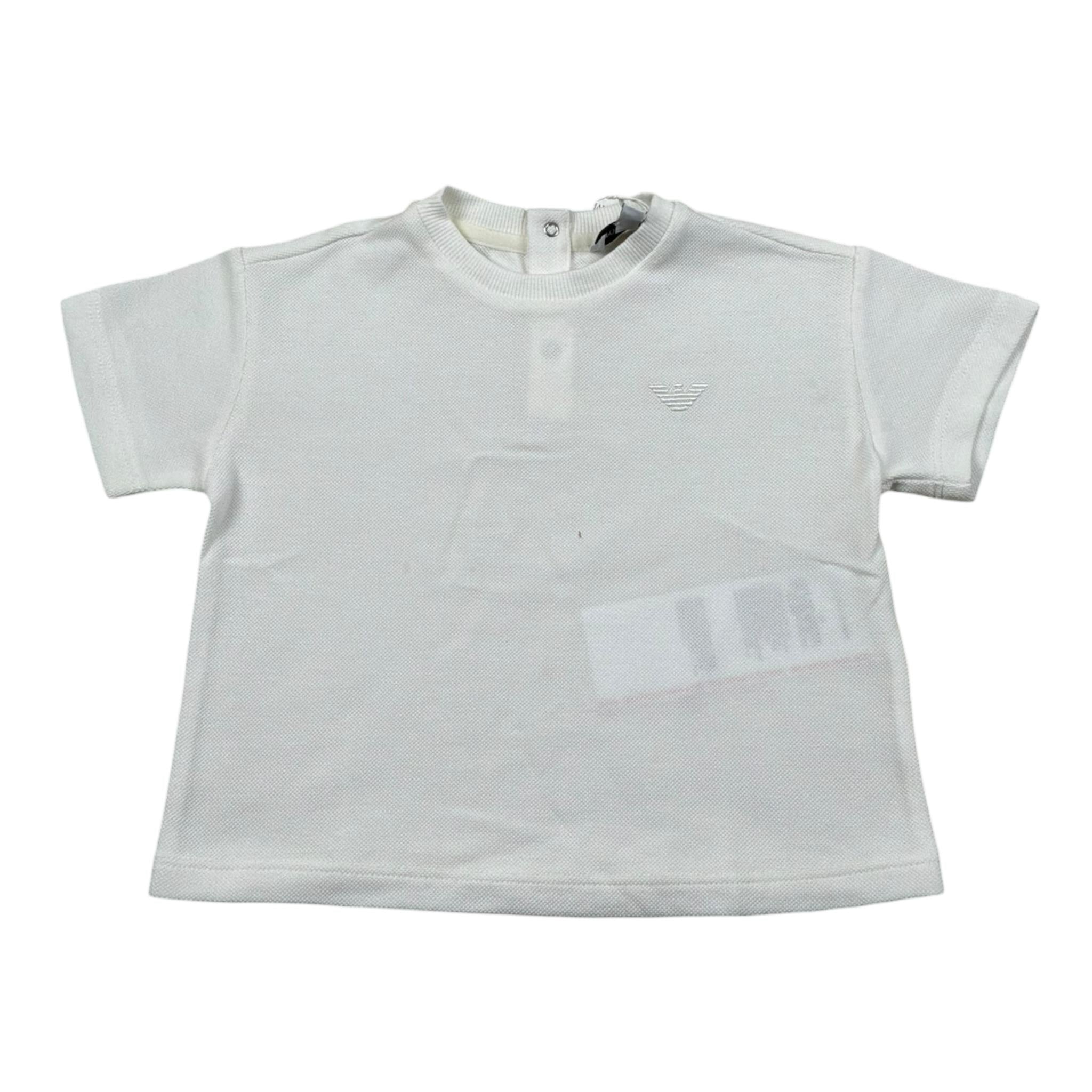 Emporio Armani T-Shirt Girocollo Tinta Unita con Logo per Neonato EB000375 PANNA EMPORIO ARMANI 
