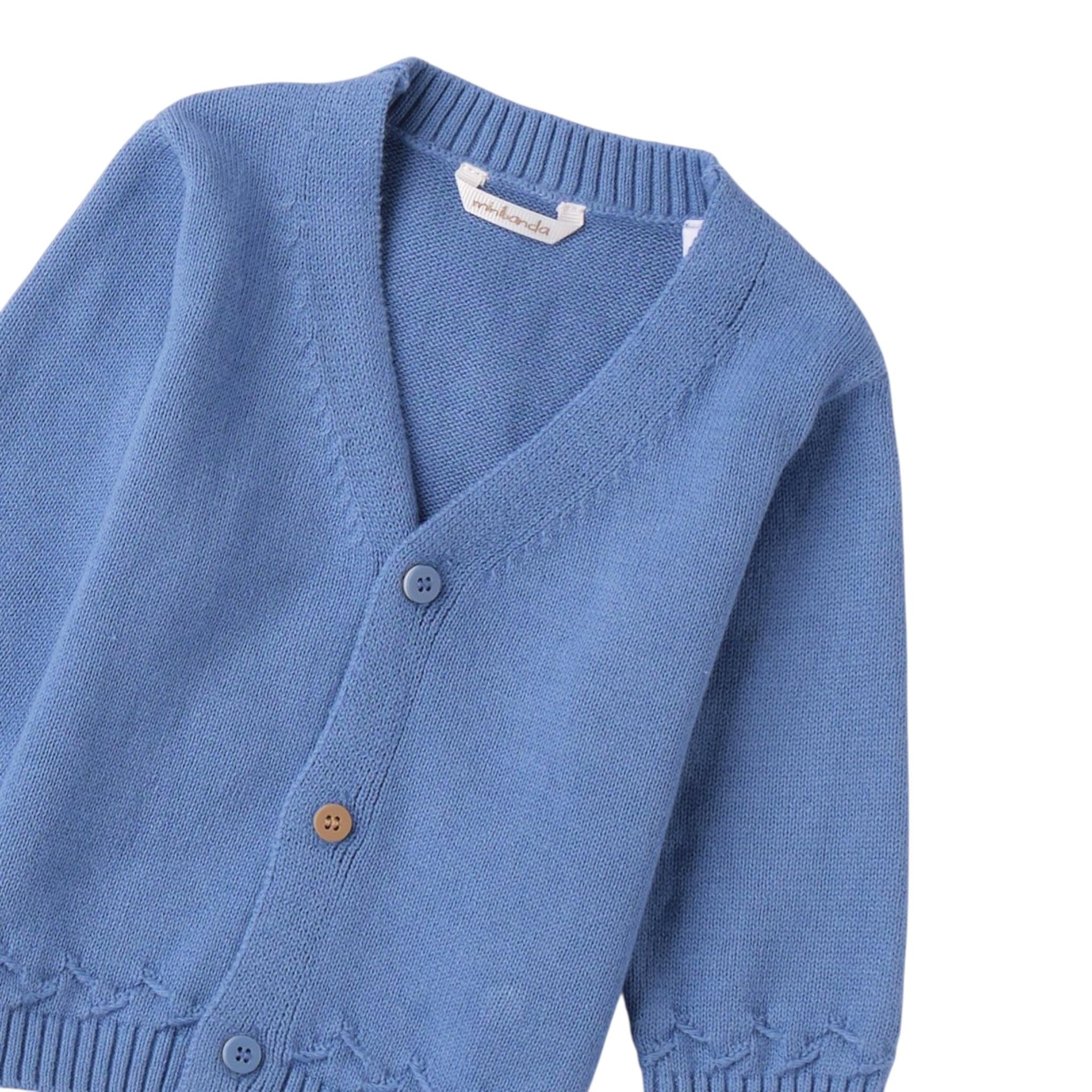 Mini Banda Cardigan tinta unita con Bottoni In Contrasto Azzurro per Neonato 3B643X AZZURRO MINI BANDA 