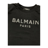 Balmain Einfarbiges Crop-T-Shirt mit Rundhalsausschnitt und Glitzer-Print Schwarz für Mädchen