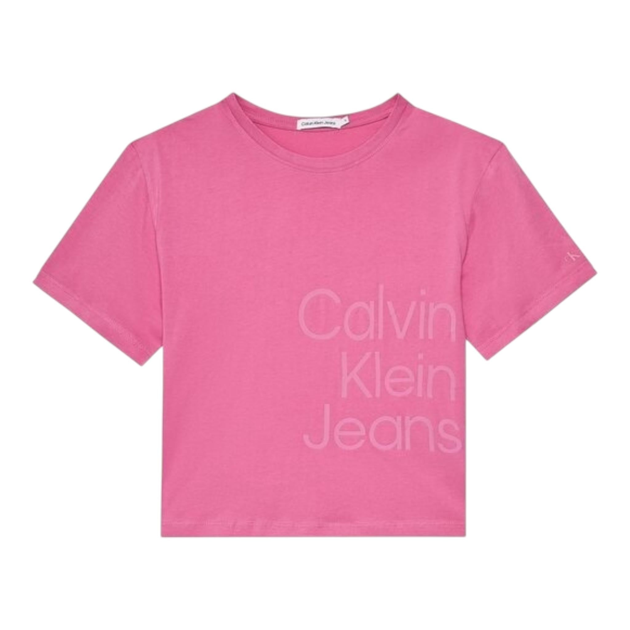Calvin Klein T-Shirt Girocollo Tinta Unita con Stampa per Bambina IG0IG02346 ROSA CALVIN KLEIN 