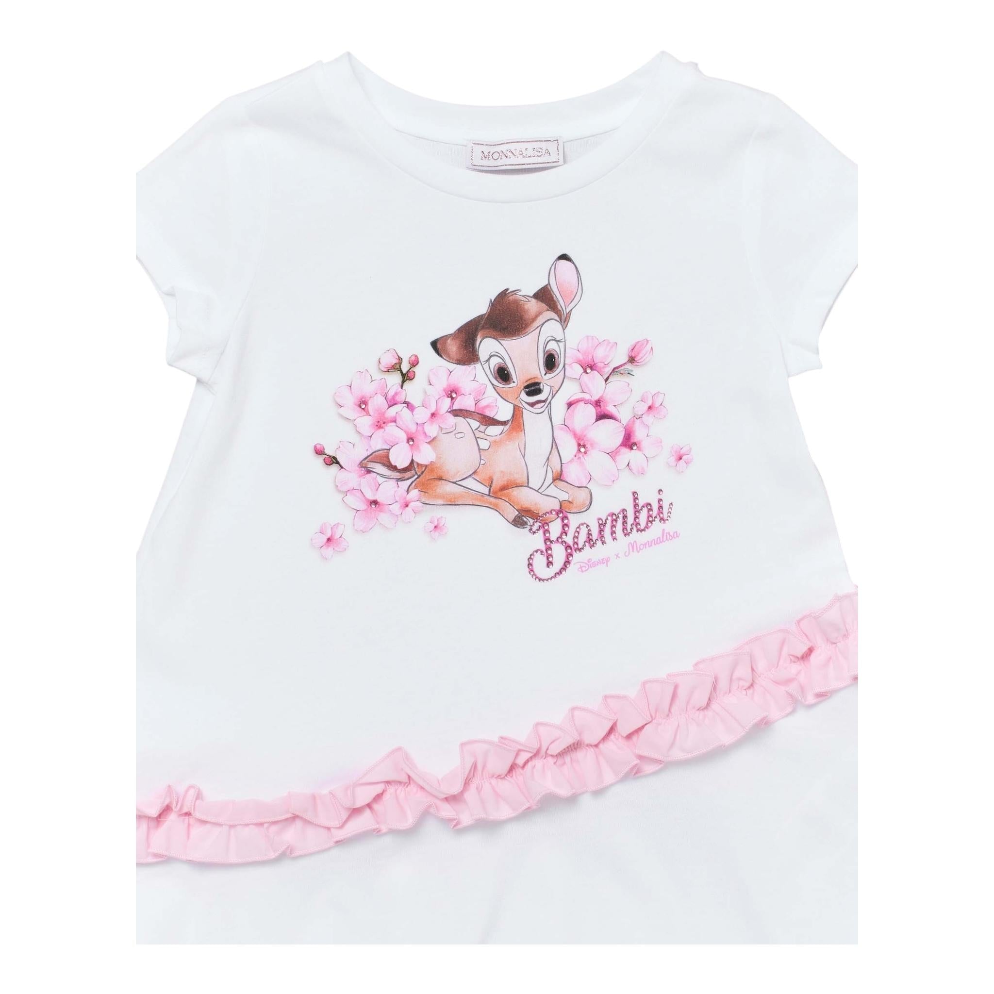 Monnalisa T-Shirt Girocollo Tinta Unita con Stampa per Bambino 19E606 BIANCO MONNALISA 
