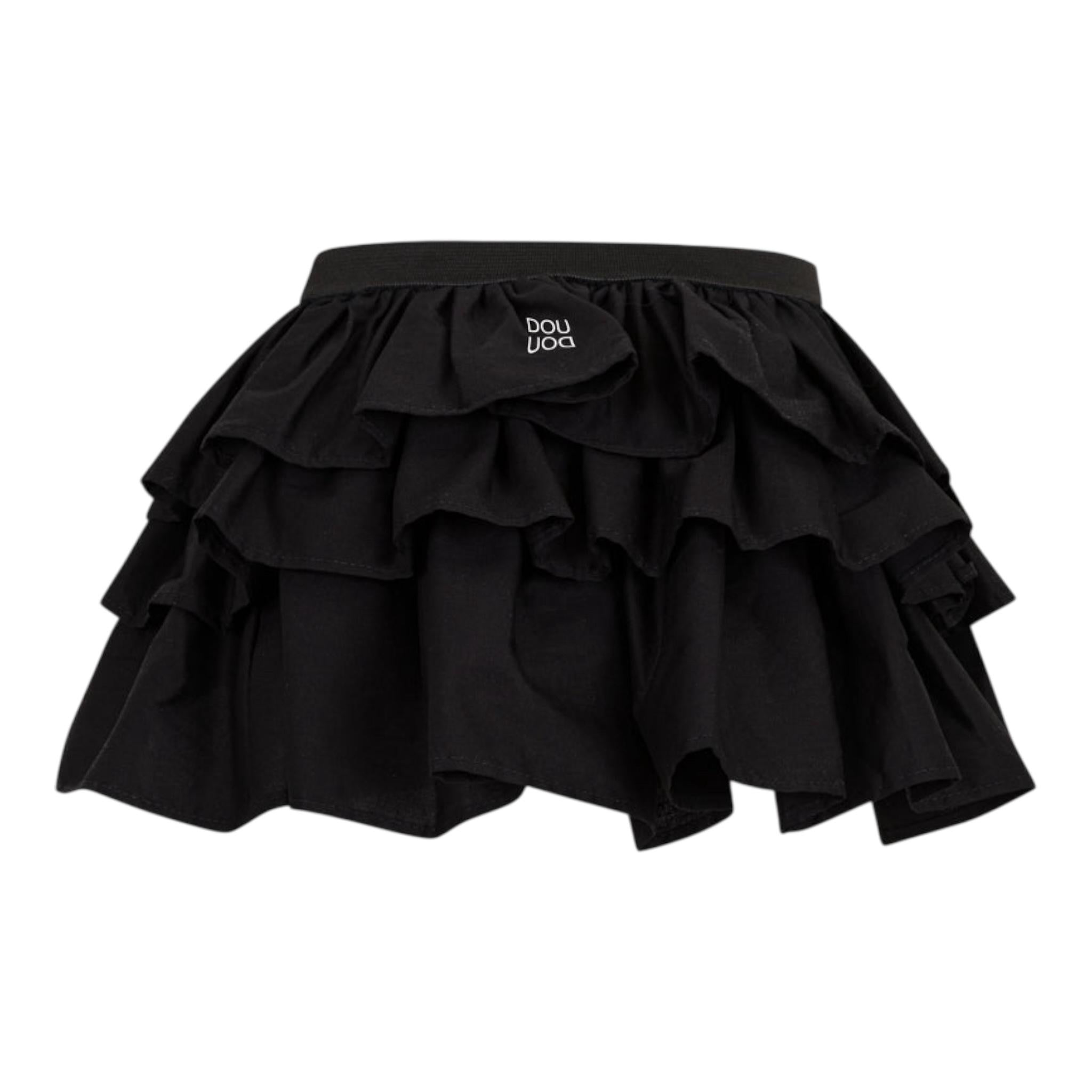 Dou Dou Gonna Tinta Unita con Balze E Elastico In Vita per Bambina DW7A61 NERO DOU DOU 