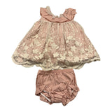 Valentina Bebes Set Einfarbiges Kleid mit Stickerei-Rosa Culotte für Neugeborene