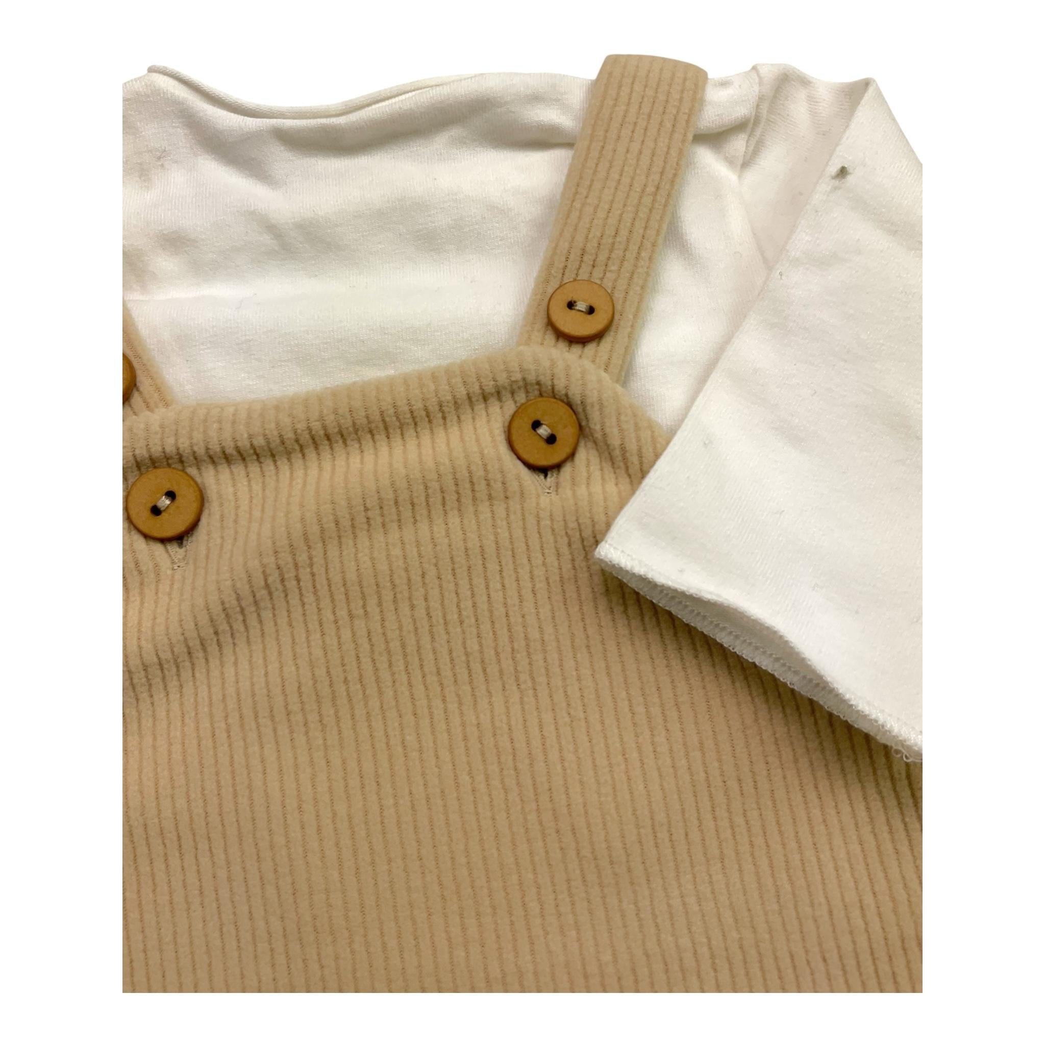 TEDDY E MINOU completo bicolore 2pz salopette-shirts Bianco/beige per Neonato I23TU014M0130 BIANCO/BEIGE TEDDY E MINOU 